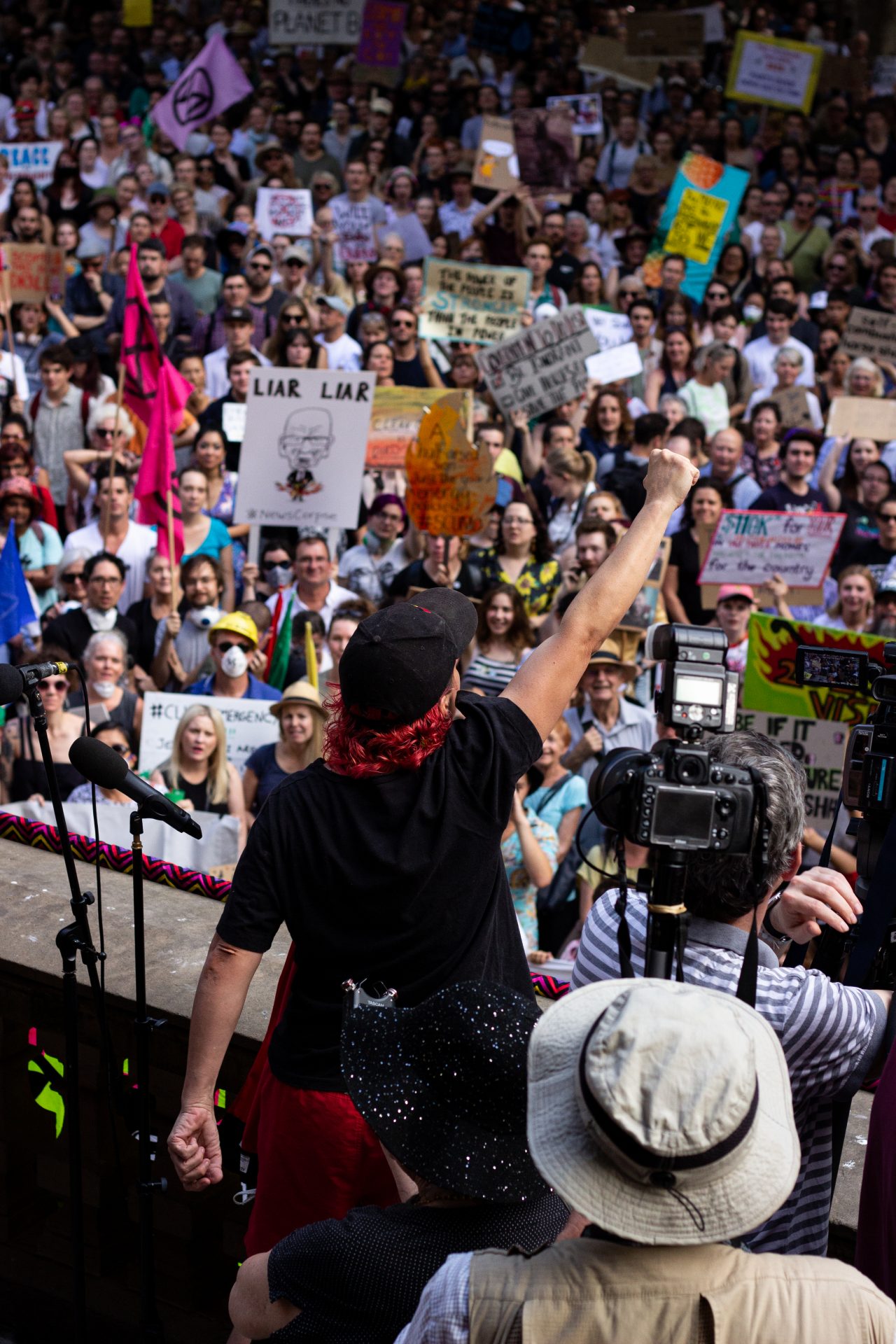 Photo taken from the climate change rally/bushfire protest in downtown Sydney, Australia, on January 10, 2020. For more photos, go to www.jordanbrownfilms.com