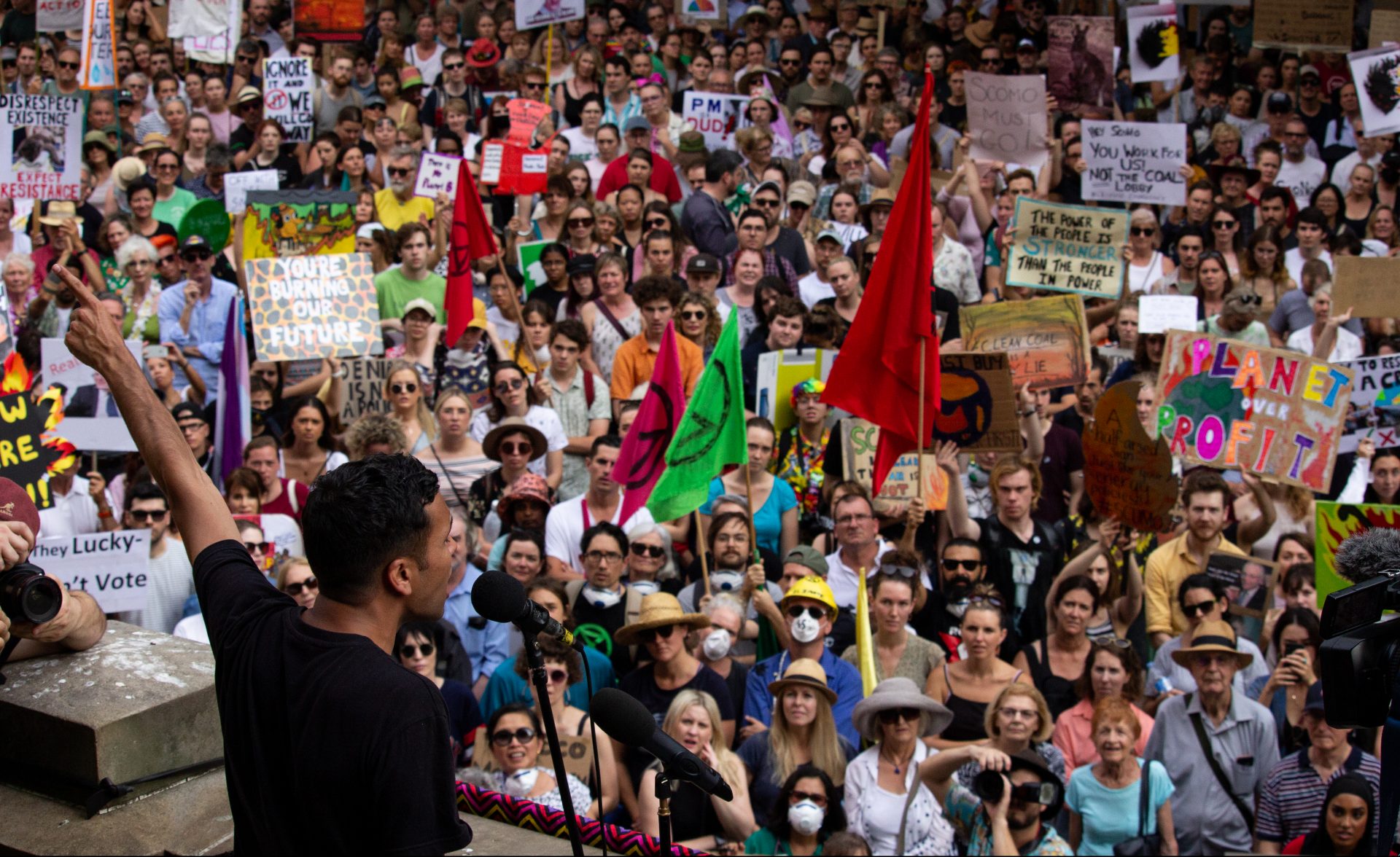 Photo taken from the climate change rally/bushfire protest in downtown Sydney, Australia, on January 10, 2020. For more photos, go to www.jordanbrownfilms.com