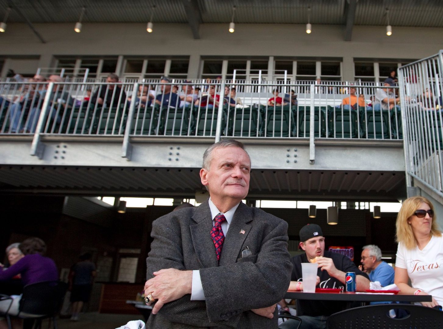 FILE PHOTO: Former Harrisburg Mayor Steve Reed looks over the crowd before the start of the first game at the completely renovated Metro Bank Park.
