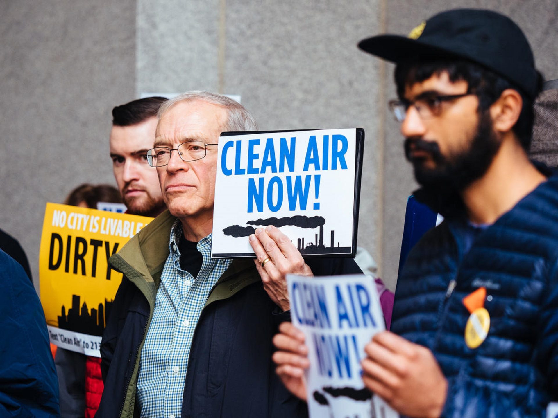 Protestors gathered at the City-County building in downtown Pittsburgh for a clean air rally on January 10, 2020 in Pittsburgh, Pennsylvania.