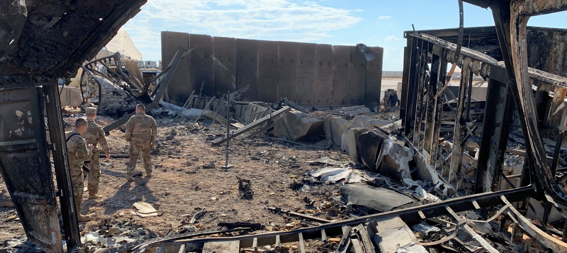 The Iranian missile strikes earlier this month caused extensive damage at the Ain al-Assad air base, northwest of Baghdad — as evident in this photograph taken Jan. 13, about a week after the attacks. The Pentagon says at least 50 U.S. service members at Ain al-Assad and Iran's other targets have been diagnosed with brain injury.
