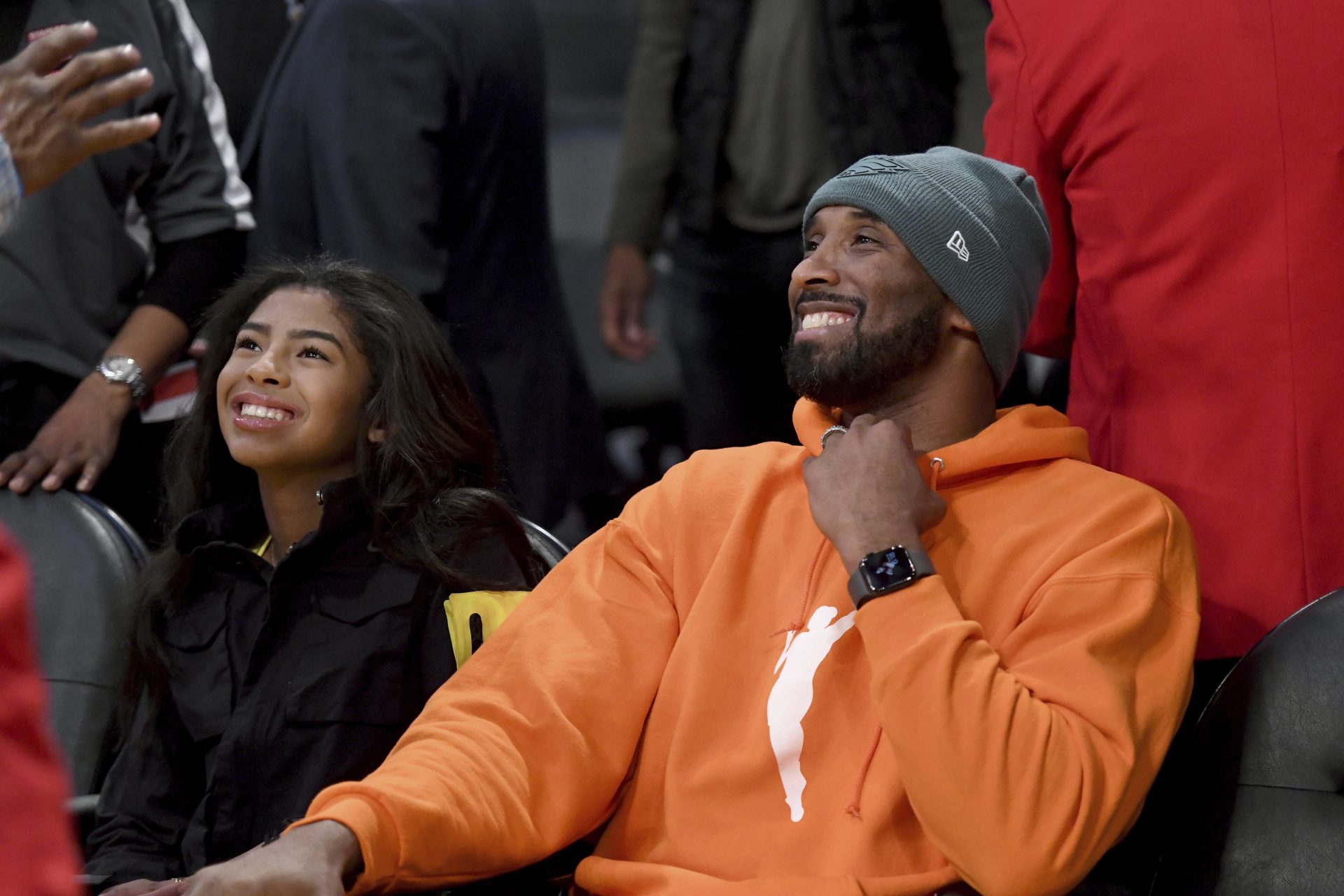 Former Los Angeles Laker Kobe Bryant and his daughter Gianna Bryant attend an NBA basketball game between the Los Angeles Lakers and Dallas Mavericks Sunday, Dec. 29, 2019, in Los Angeles.