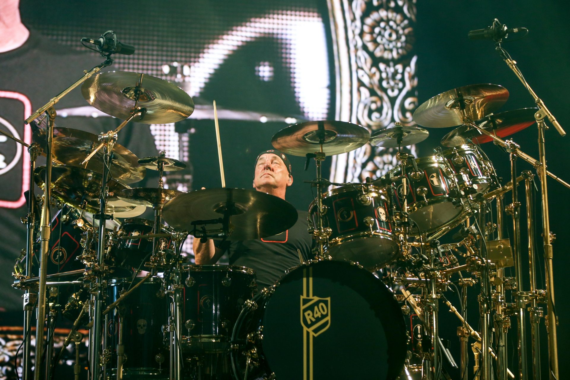 Neil Peart of Rush performs during the final show of the R40 Tour at The Forum on Saturday, August 1, 2015, in Los Angeles.