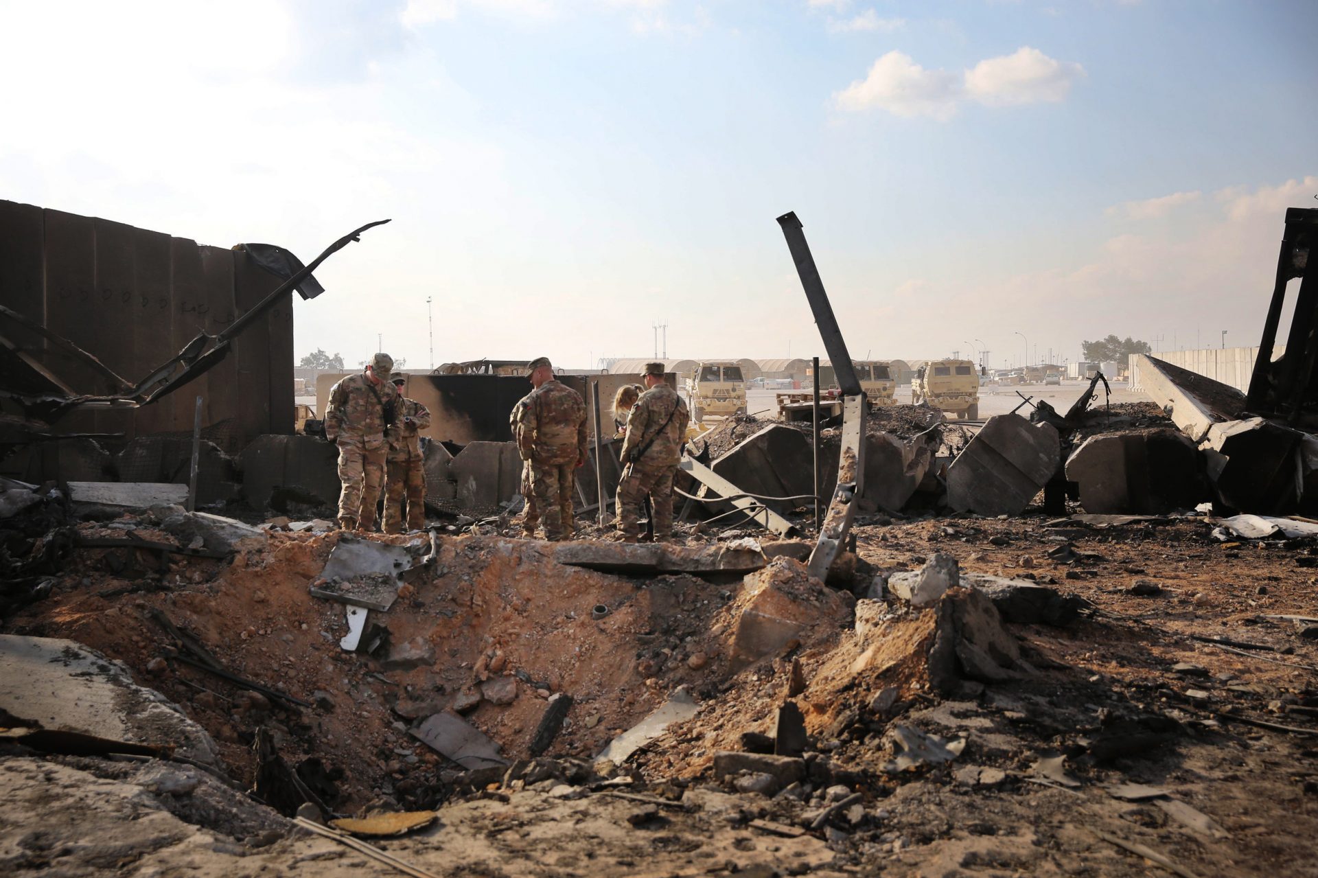 An Iranian ballistic missile left a large crater after it landed on and obliterated a housing trailer at the Ain al-Assad air base. Another missile destroyed a dining facility, which had been closed on the night of the attack as a precautionary measure but would normally have been open at that time.