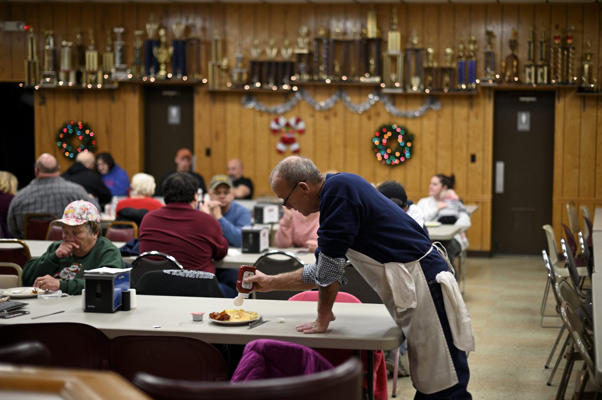 A monthly All You Can Eat breakfast fundraiser event is held at the Social Quarters of Humane Fire Co., in Pottsville, PA, on December 15, 2019.