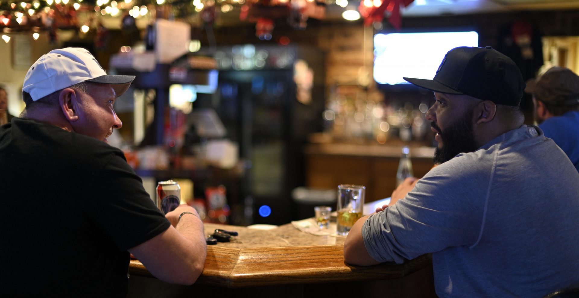 Andy Barrow and Ron Webb, sits at the bar of the Social Quarters at Deer Lake & West Brunswick Fire Company No. 1, in Orwigsburg, PA, on December 15, 2019.