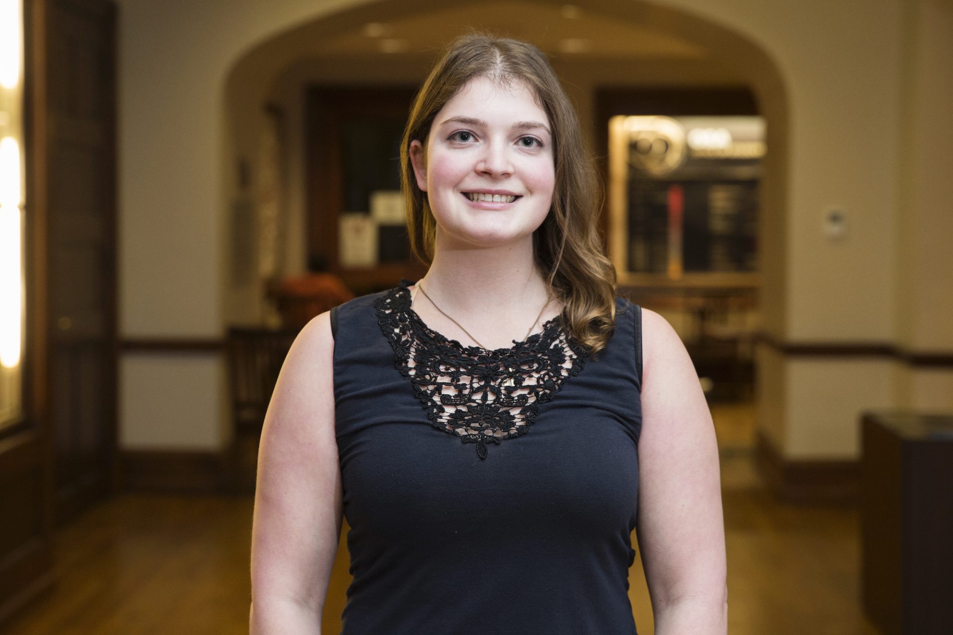 Tali Flatte, 22, a student at the University of Pennsylvania, poses for a photo after partaking in Penn's satellite Iowa Caucus on February 3, 2020. Flatte cast her vote for Elizabeth Warren, who ultimately received one out of the four delegate votes from the group.