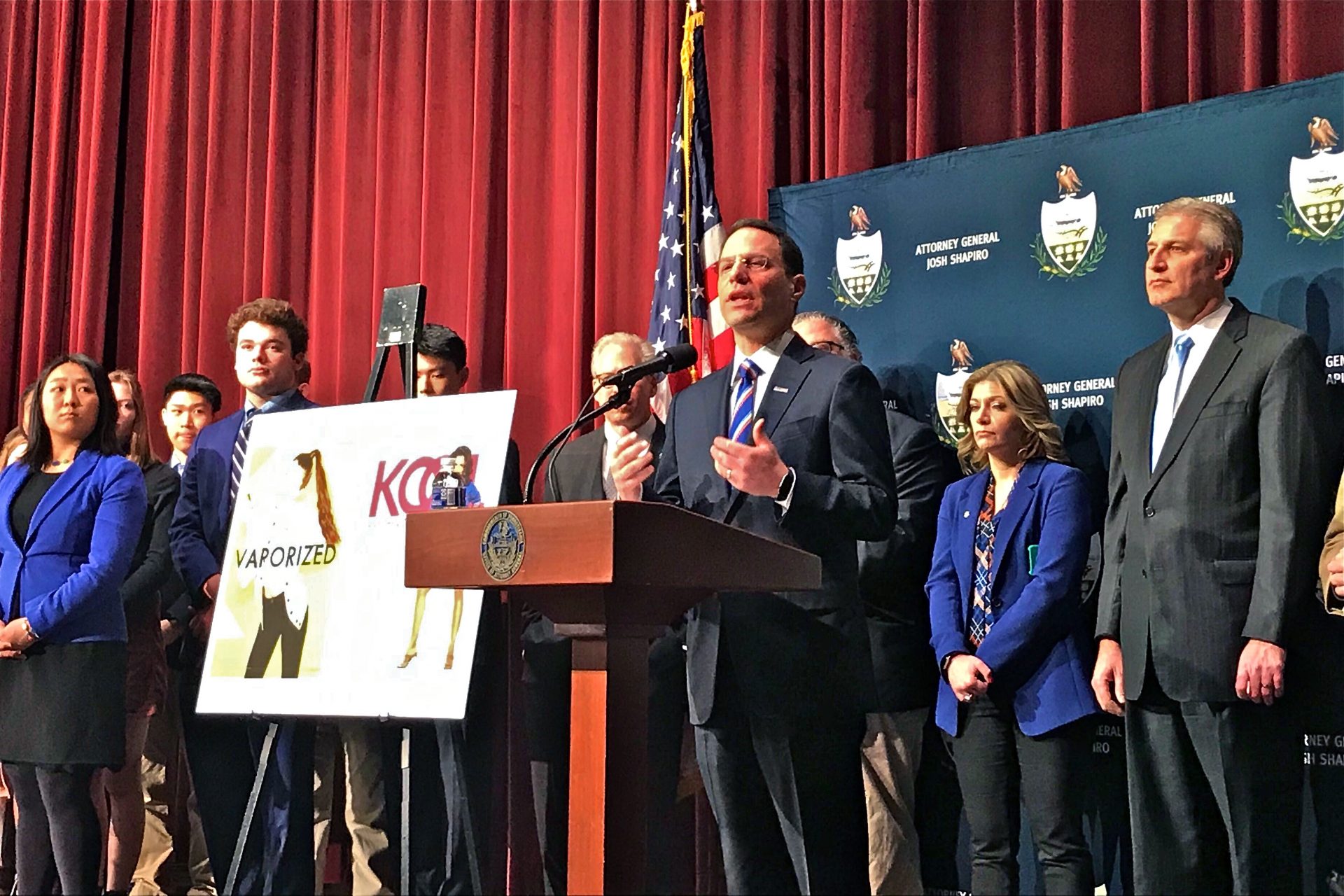 Pennsylvania Attorney General Josh Shapiro announces a major lawsuit against vaping company Juul at Radnor High School in Wayne, Pa.