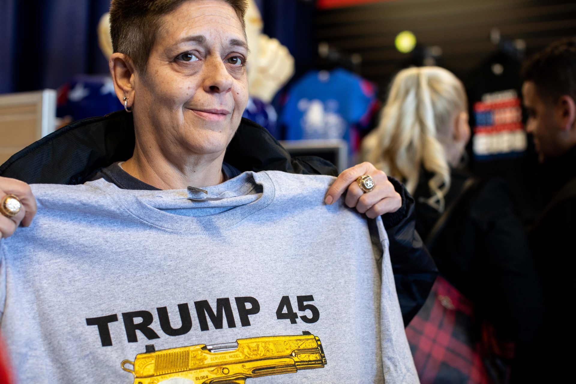 Michele D’Anjolell shops at the Trump Store on Saturday. She traveled from Upper Darby to the store and described feeling alienated as a member of the LGBTQ community who supports Trump.