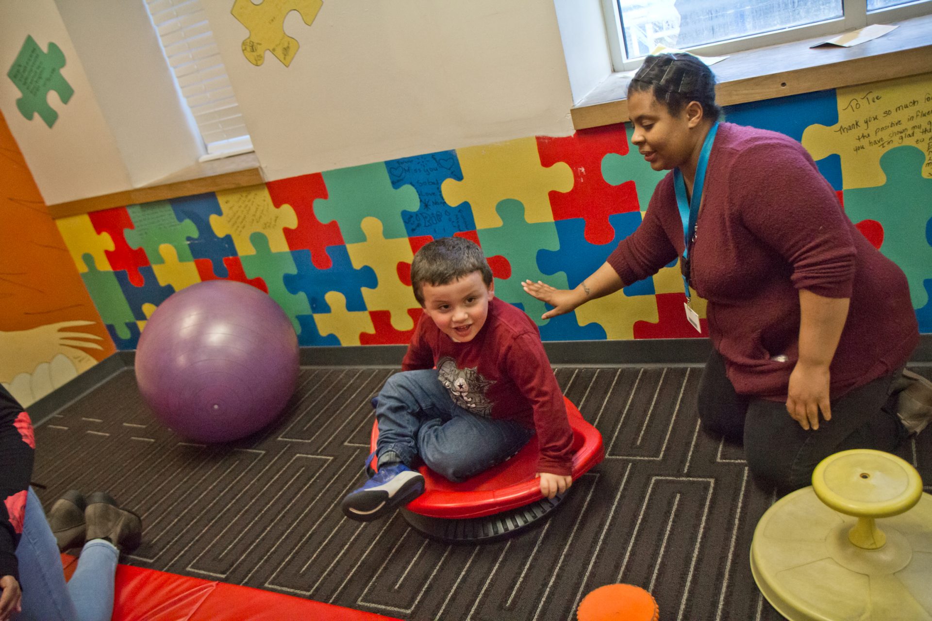 Kids in SPIN’s autism support preschool classroom take a play break in the middle of the day.