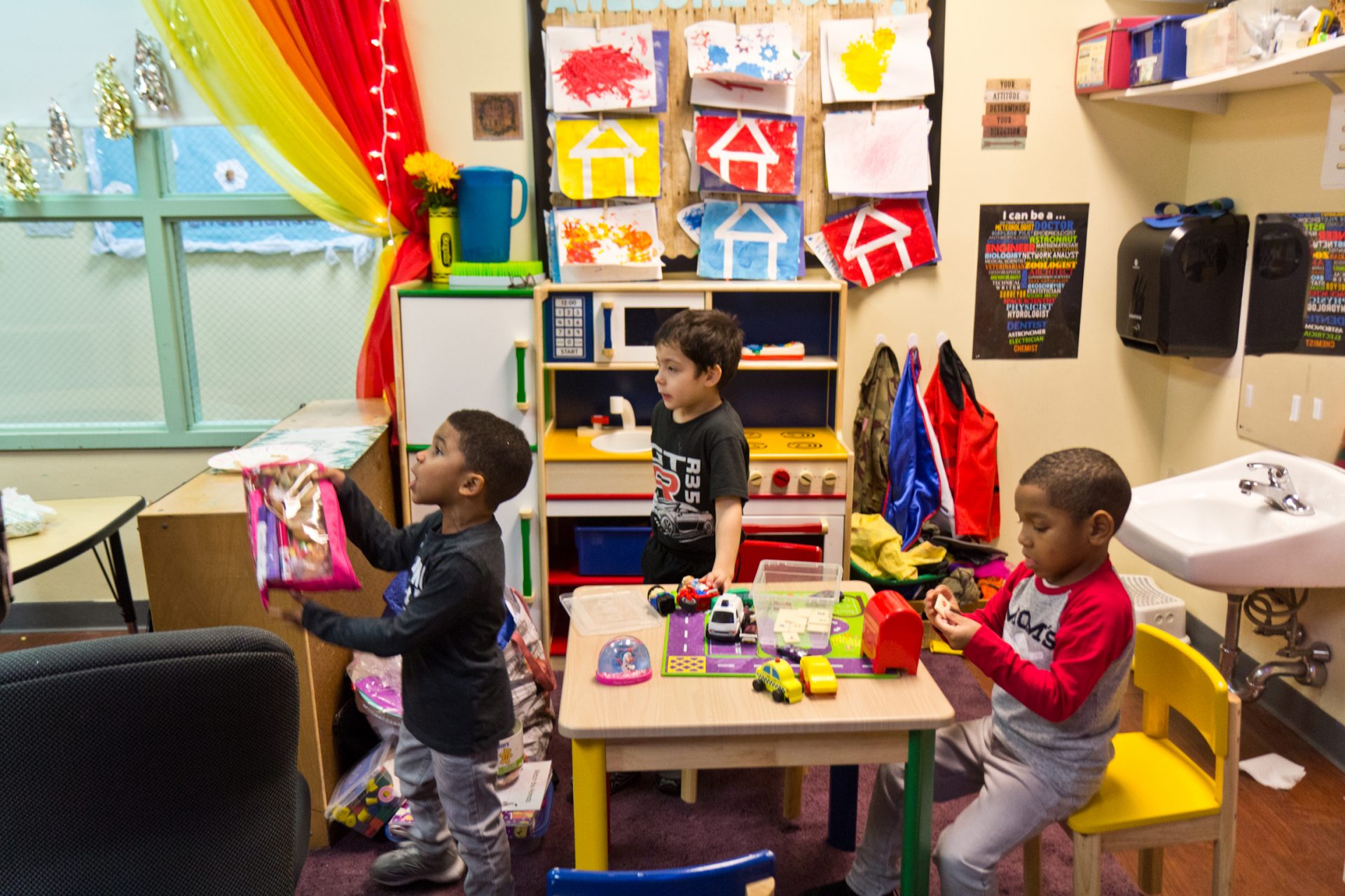 Kids in SPIN’s autism support preschool classroom do “center time” where they do independent activities related to their lessons.