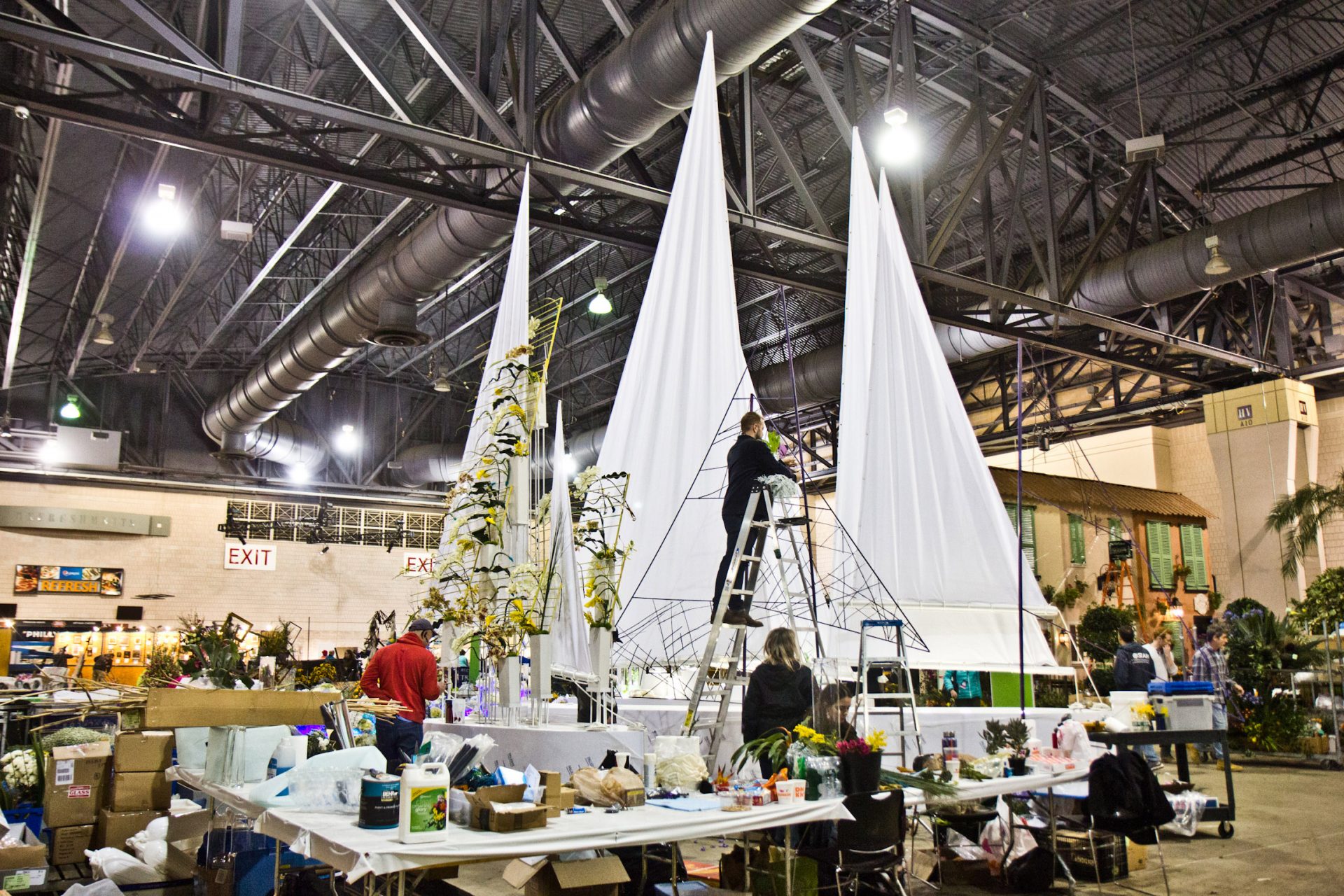 “On the Sea” a design by Haddonfield’s Arrange, Floral and Event Design, being built Thursday at the 2020 Flower Show.