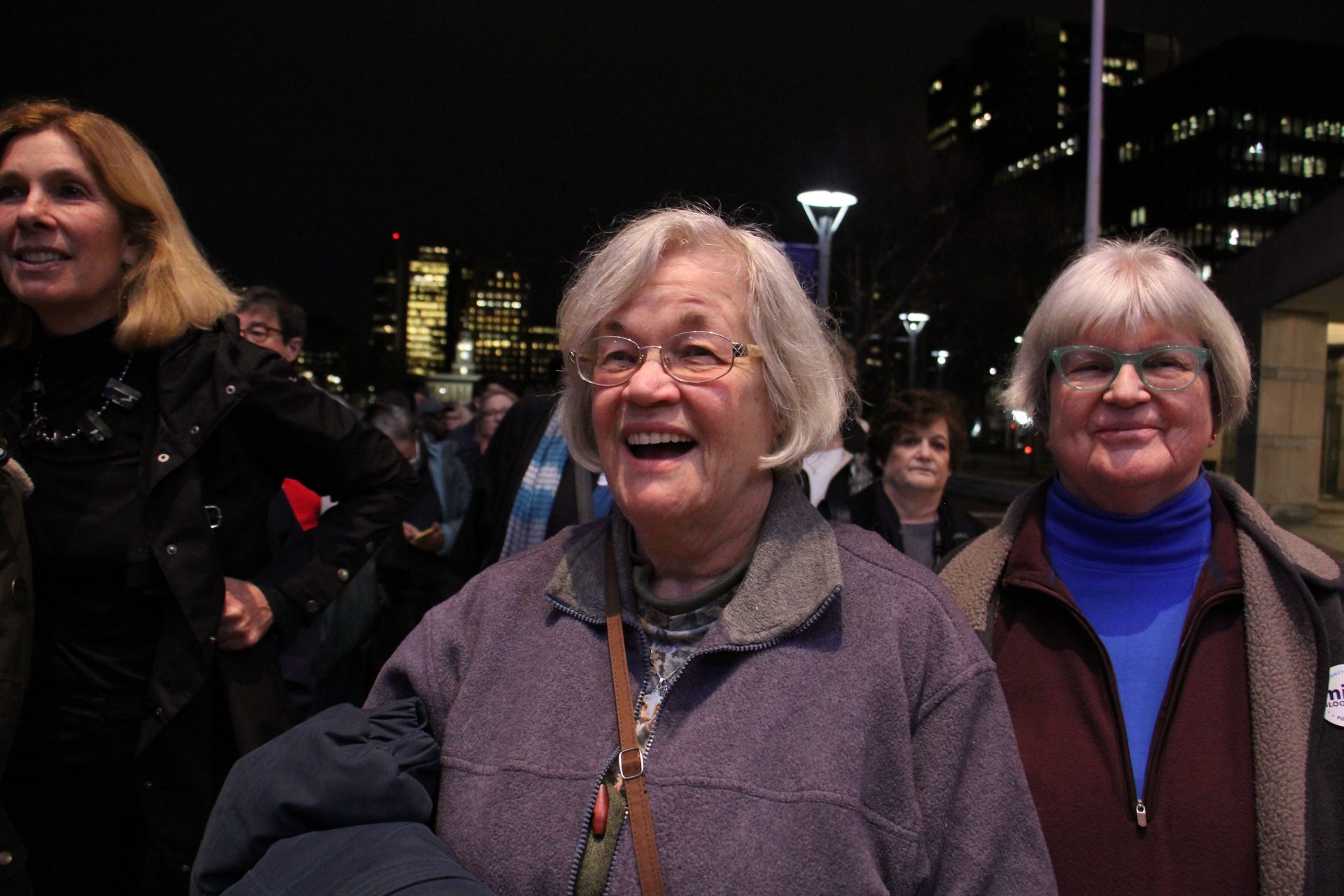 Kathy O’Hara of Roxborough arrives at the National Constitution Center to see Presidential candidate Michael Bloomberg. 