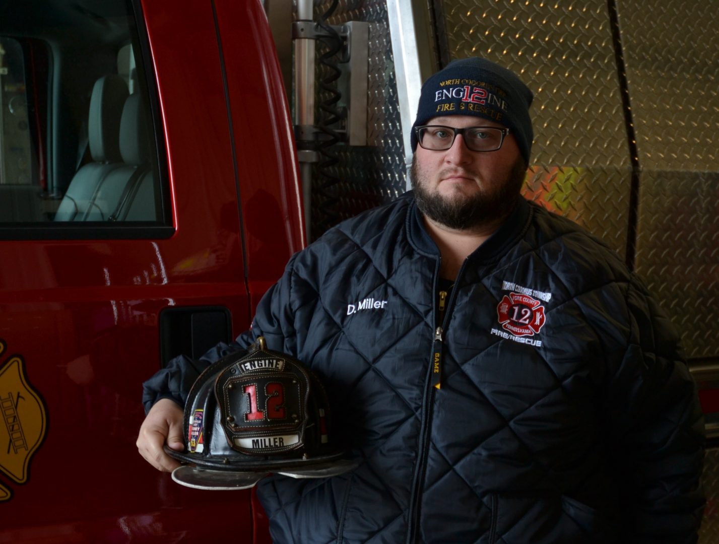 Volunteer firefighter David Miller stands for a portrait at North Codorus fire station in York County. 