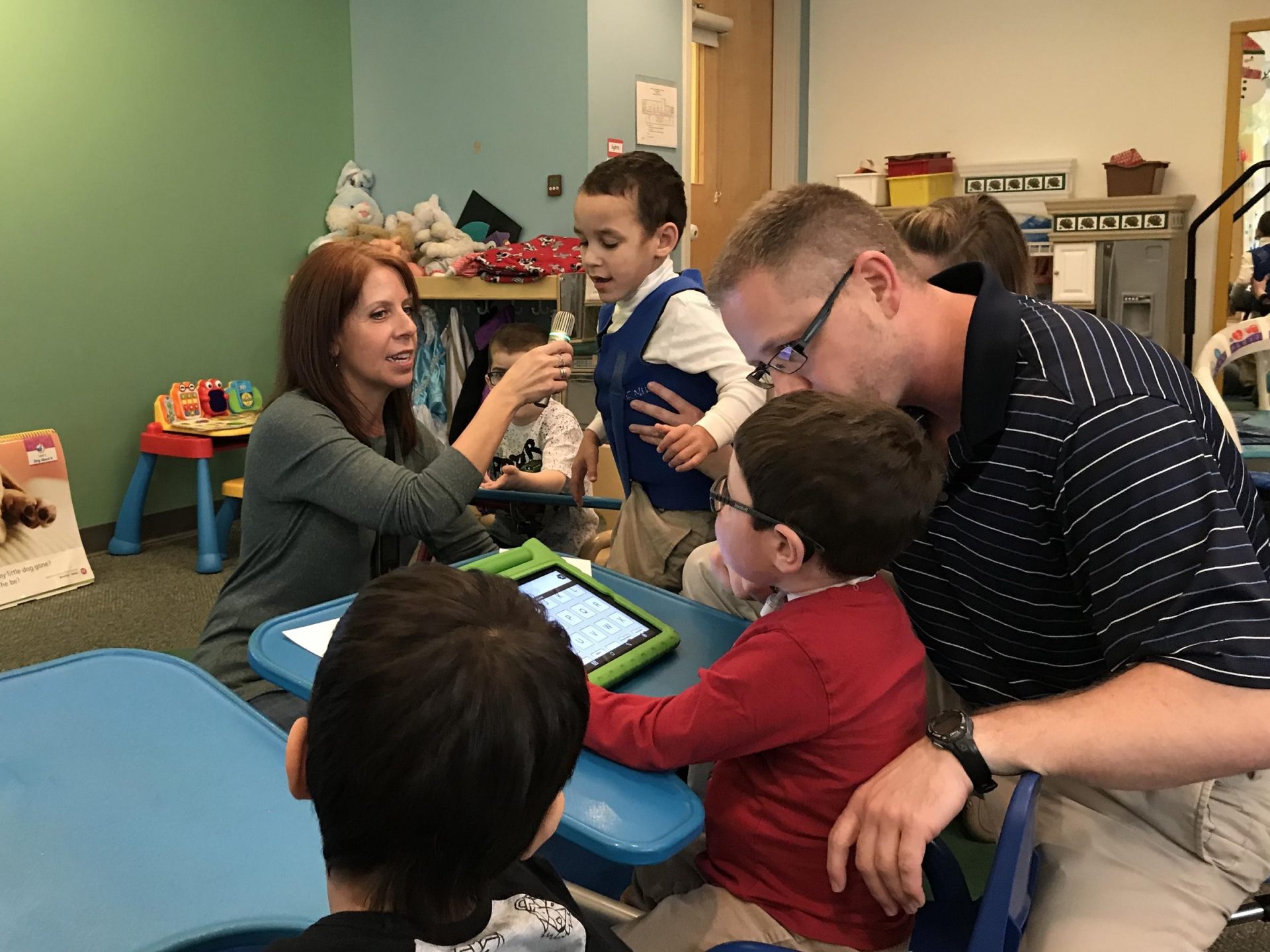 Teachers at the Western Pennsylvania School for Blind Children lead a class in identifying words that start with the letter "B."