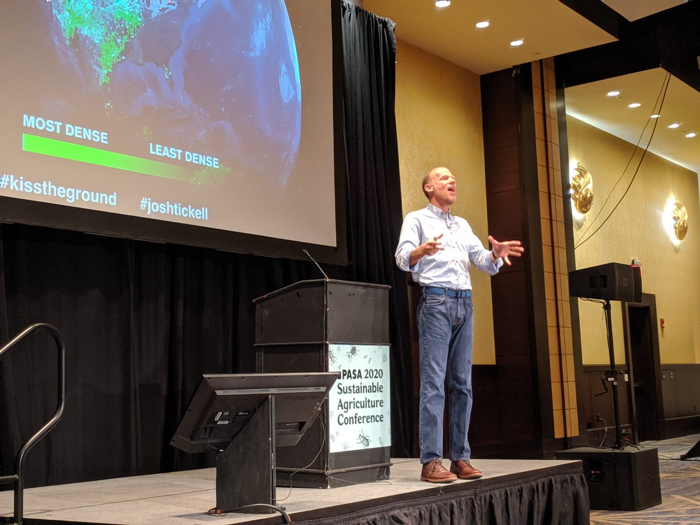 Author and documentary film maker Josh Tickell gives the keynote presentation at the PASA Sustainable Agriculture Conference in Lancaster on Thursday, Feb. 6, 2020. 