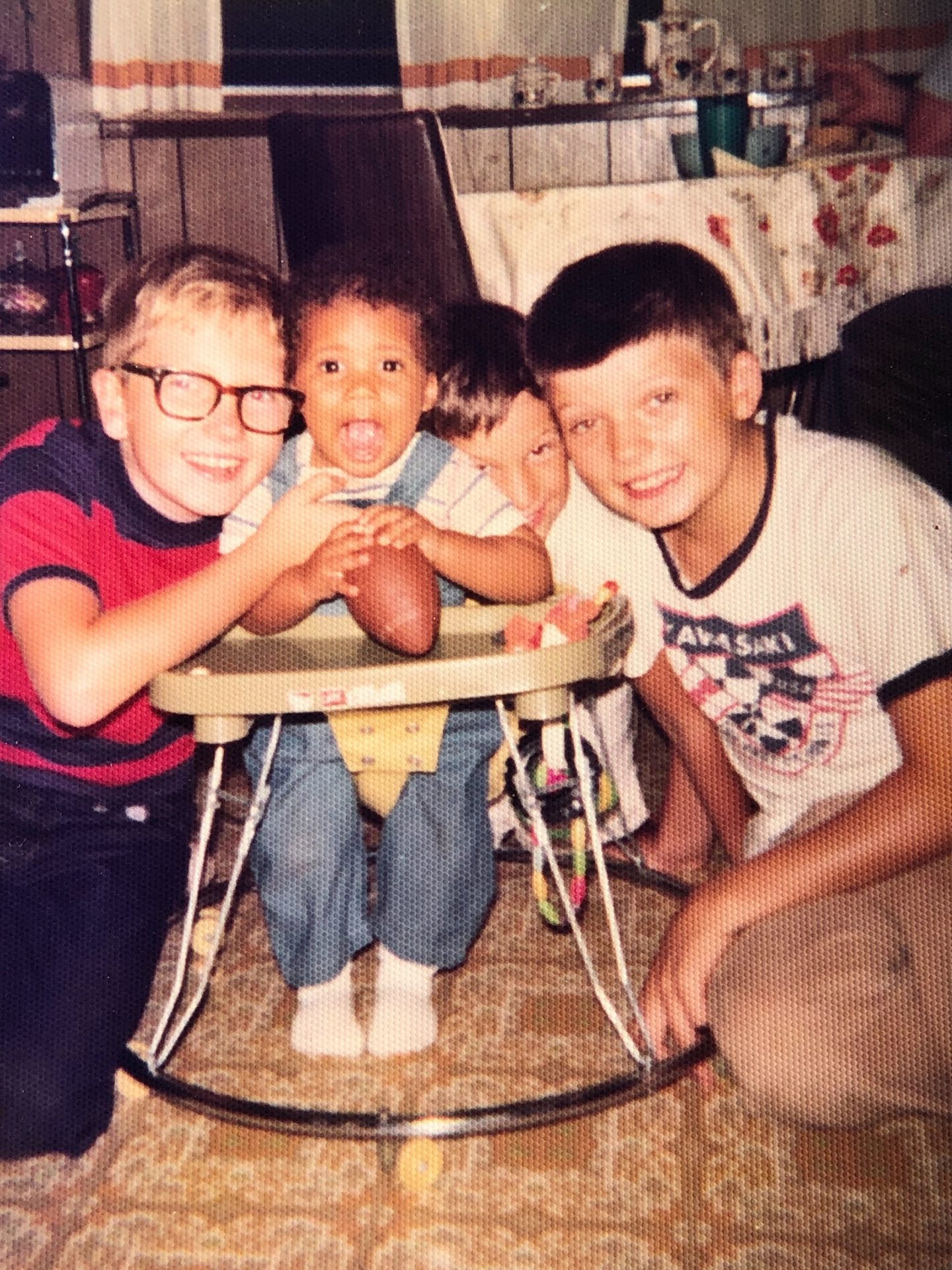 Andy (left) and Stosh as kids with their cousin Patrick Tobin and older brother Leo. 