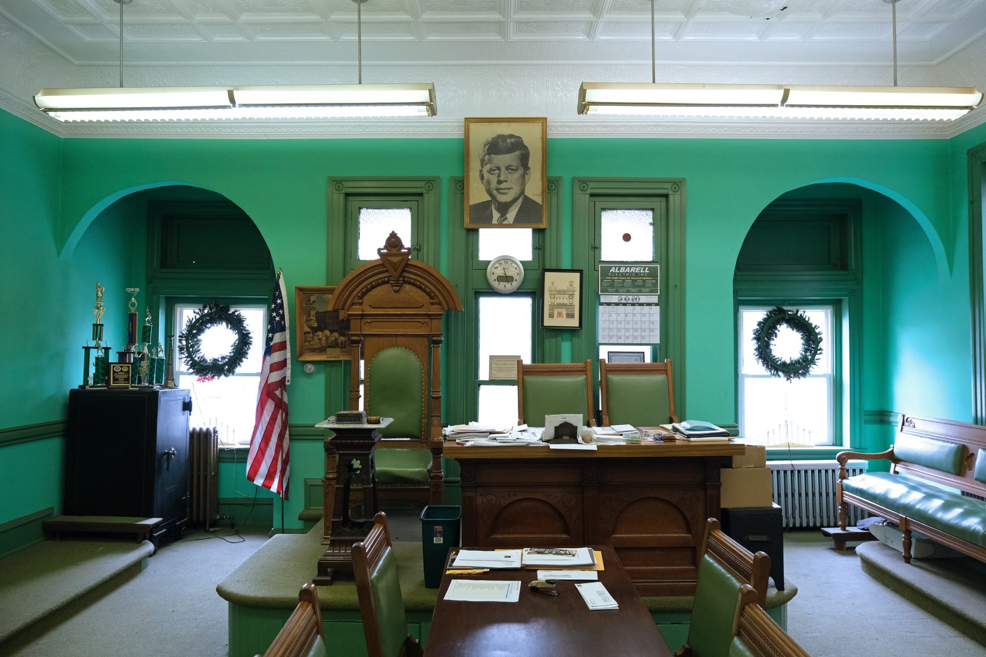 Inside the meeting room of the 19th century Phoenix Fire Company No. 2 on Jan. 16, 2020, in Shenandoah, Pennsylvania.