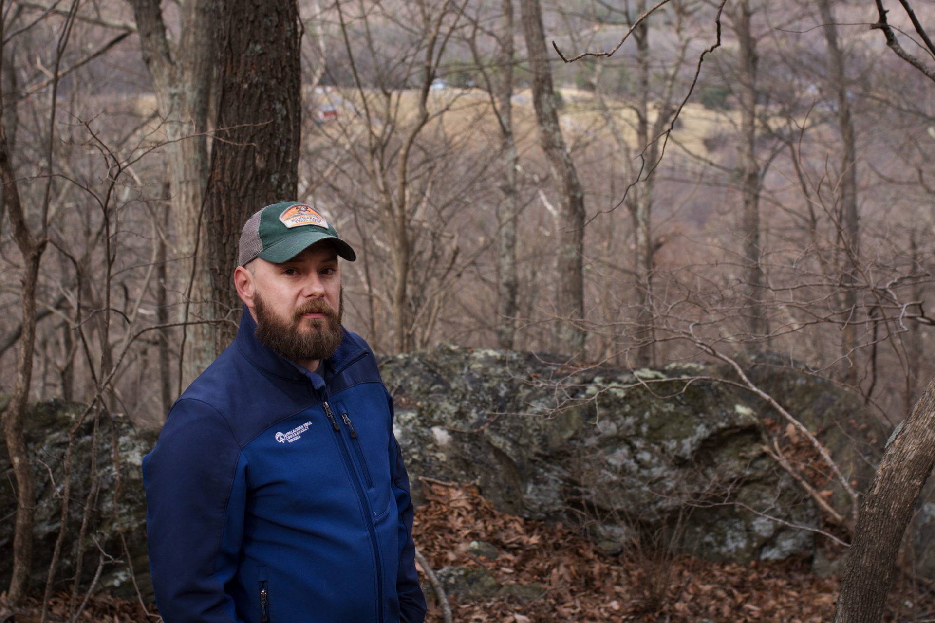 Andrew Downs, senior regional director for the southern region of the Appalachian Trail Conservancy, stands at the approximate spot where the pipeline would cross underground.