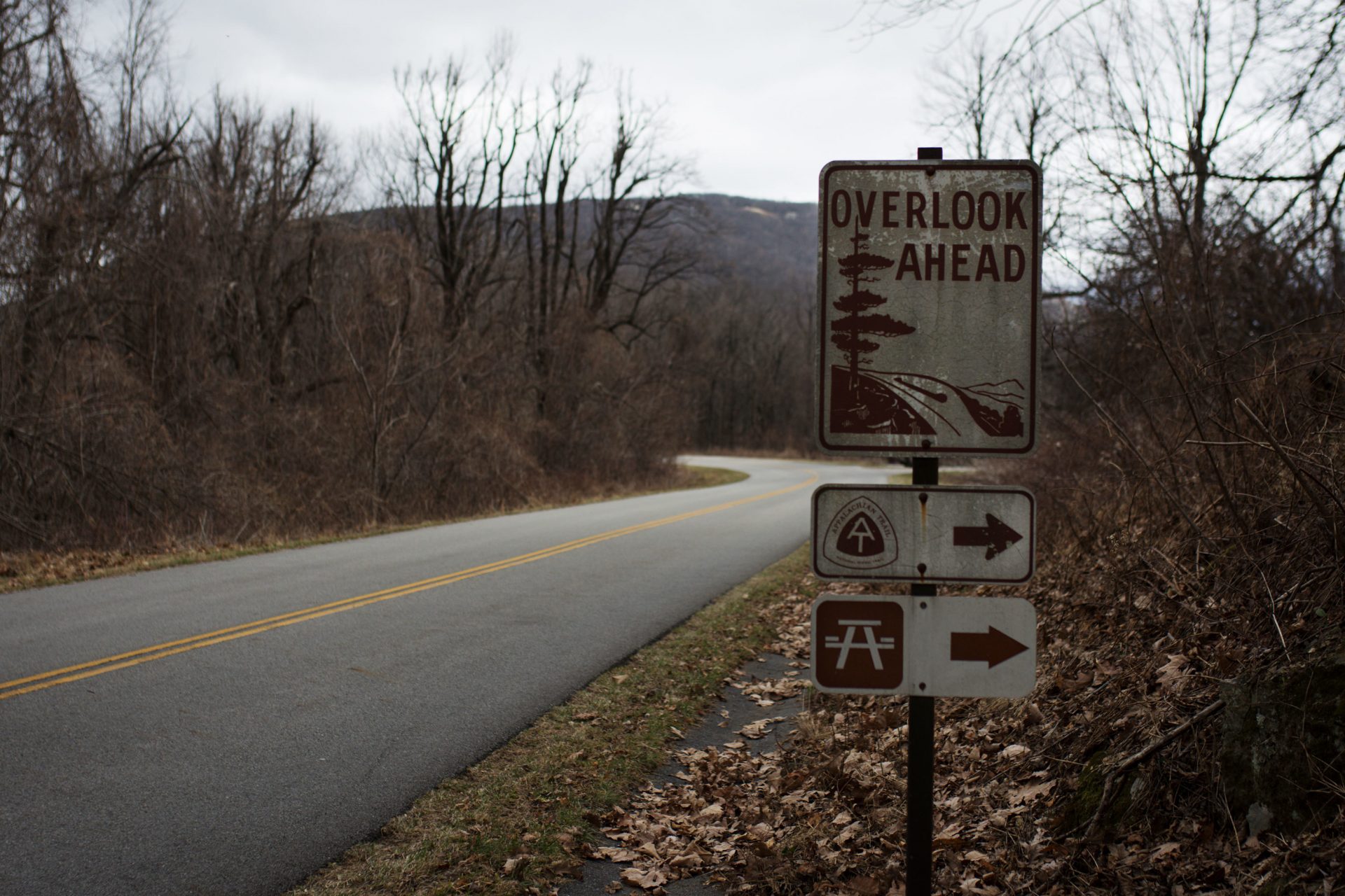 A sign marks the Three Ridges Overlook off of the Blue Ridge Parkway. That's the spot on the parkway nearest to the proposed pipeline crossing, and one of 26 places where the trail crosses the Blue Ridge Parkway.