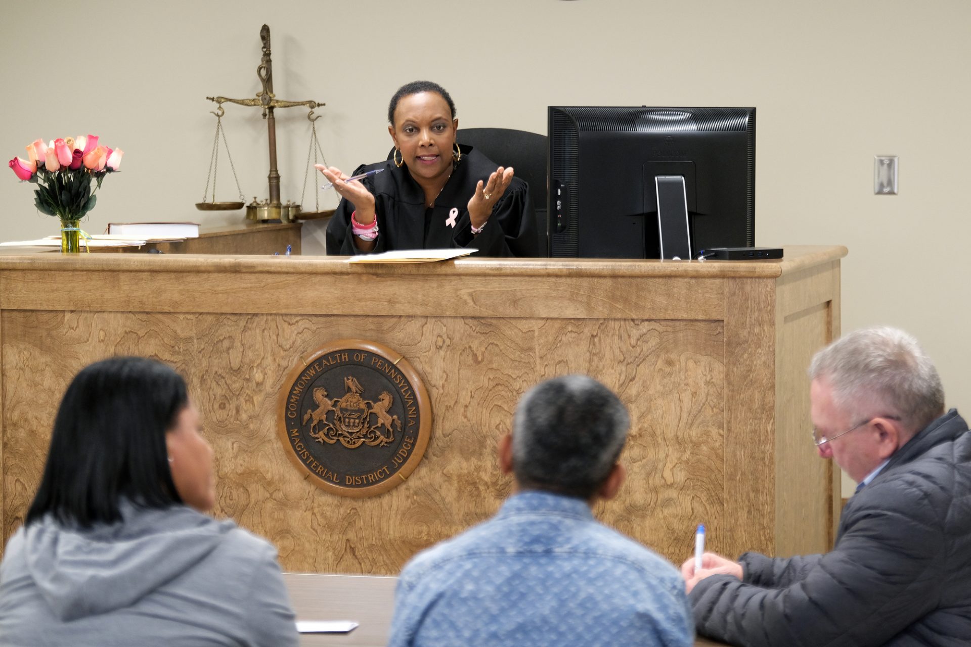 Judge Tonya Butler presides over a landlord-tenant case in Reading.