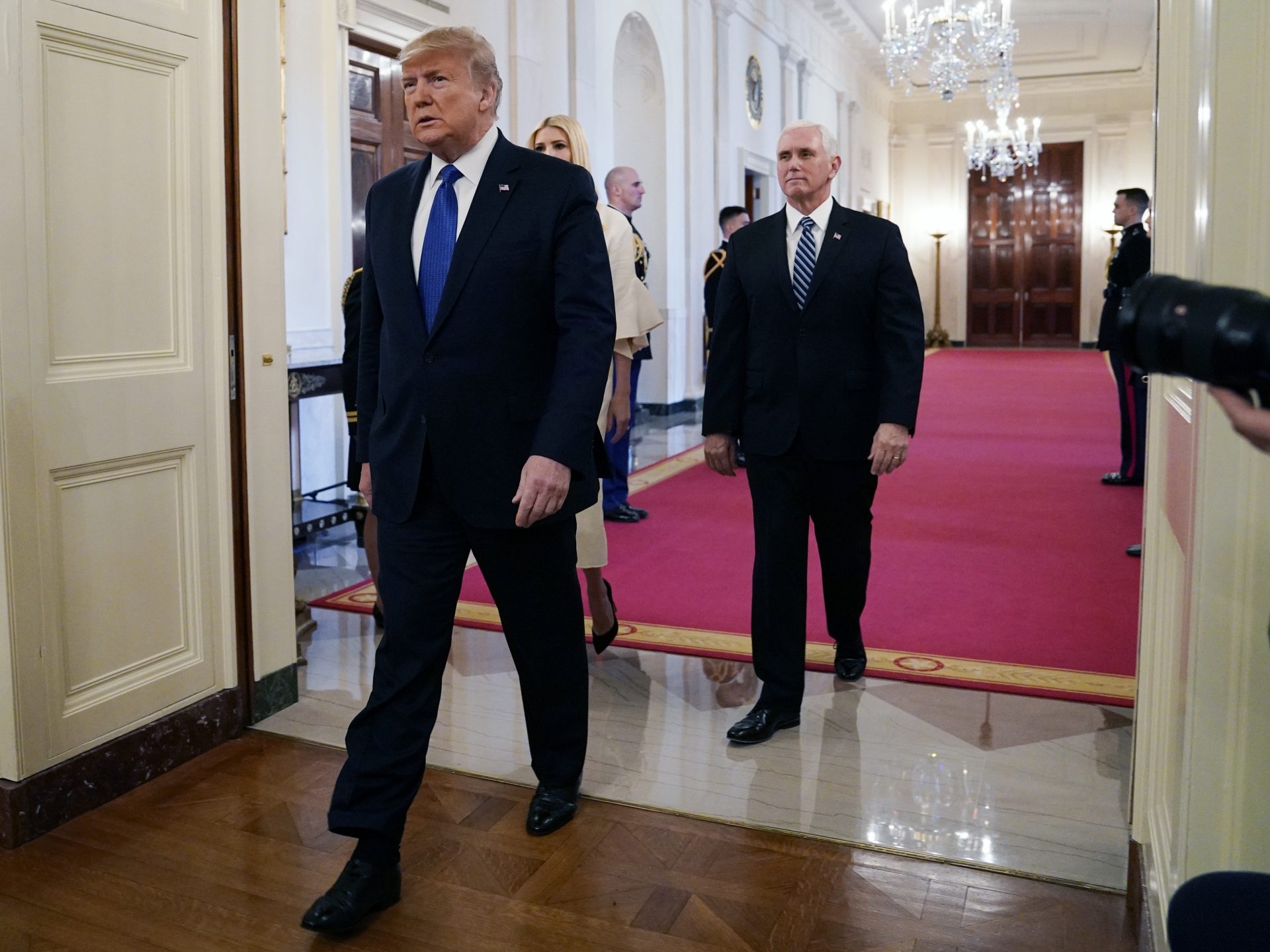 President Donald Trump, Vice President Mike Pence, right, and senior adviser Ivanka Trump at the White House.