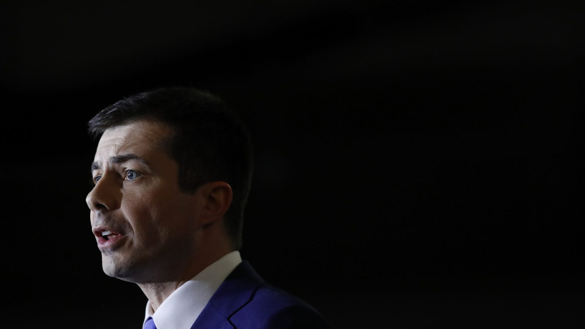 Former South Bend, Ind., Mayor Pete Buttigieg warns against rushing to nominate Sen. Bernie Sanders at a caucus night event, Saturday in Las Vegas.