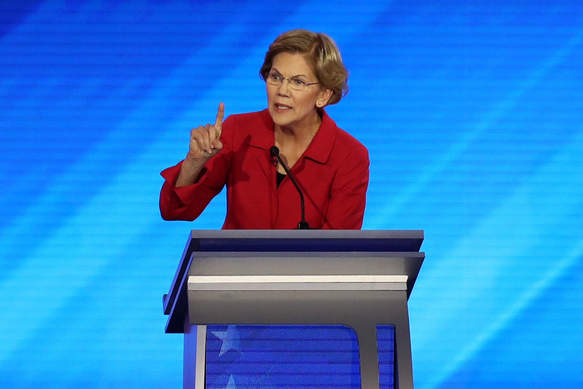 Democratic presidential candidate Massachusetts Sen. Elizabeth Warren participates in the Democratic presidential primary debate.