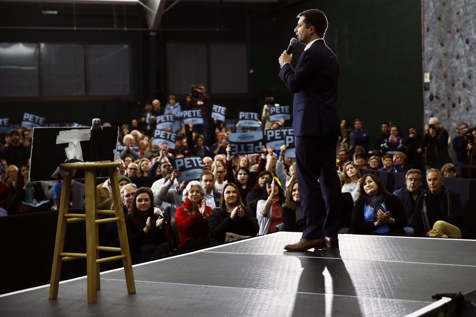 Democratic presidential candidate former South Bend, Ind., Mayor Pete Buttigieg speaks during a campaign event, Monday, Feb. 10, 2020, in Milford, N.H.