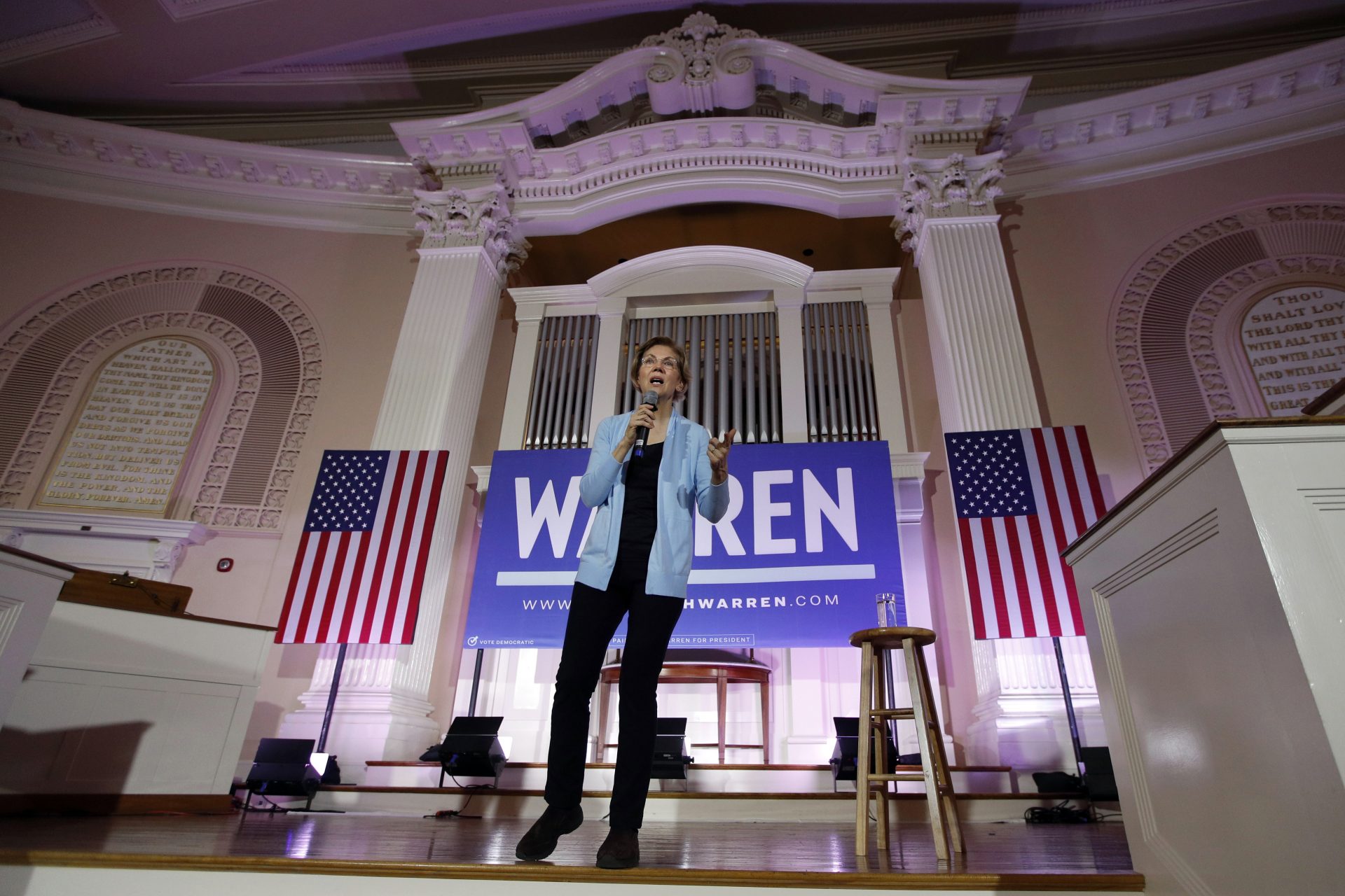 Democratic presidential candidate Sen. Elizabeth, D-Mass., speaks at a town hall campaign event, Monday, Feb. 10, 2020, in Portsmouth, N.H.