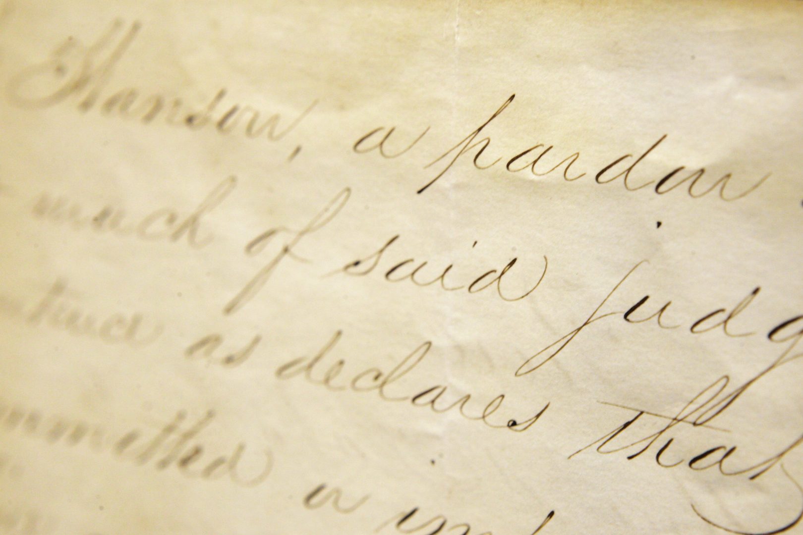 FILE PHOTO: A detail of an 1854 presidential pardon document by President Franklin Pierce, which grants clemency to Noah C. Hanson who was convicted for harboring slaves, is displayed at The Raab Collection office in Philadelphia, Monday, July 16, 2007. 