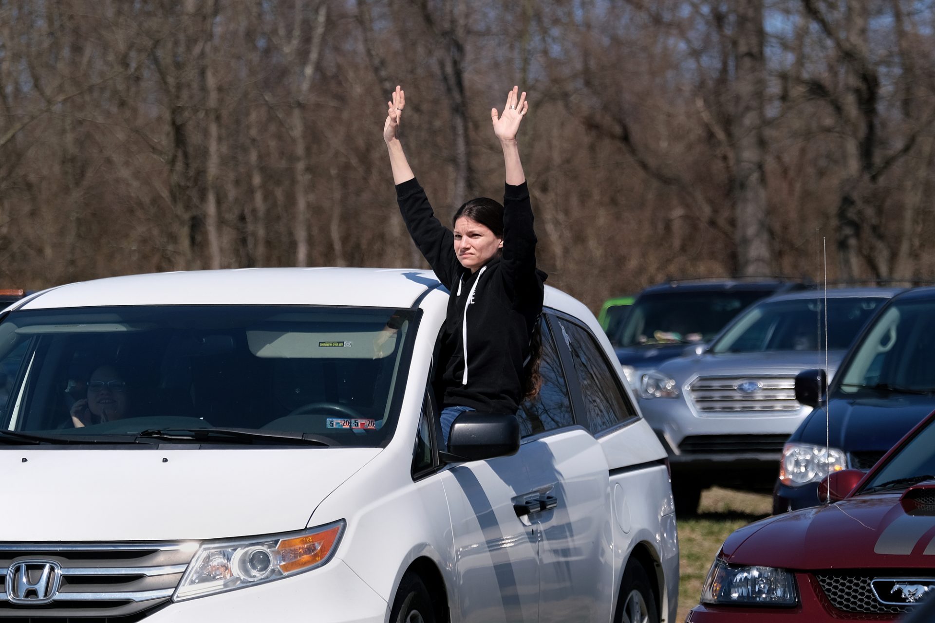 A parishioner during Bethany Wesleyan Church's Sunday worship service at Becky's Drive-In in Walnutport, Pennsylvania.