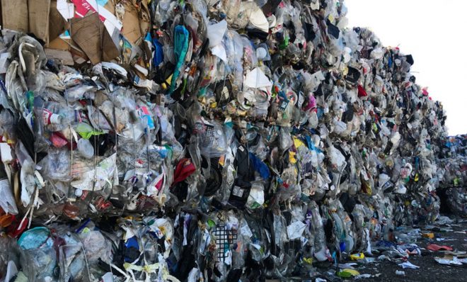 A wall of plastic trash at Garten Services in Salem, Ore., is headed to the landfill. The vast majority of plastic can't be or won't be recycled.