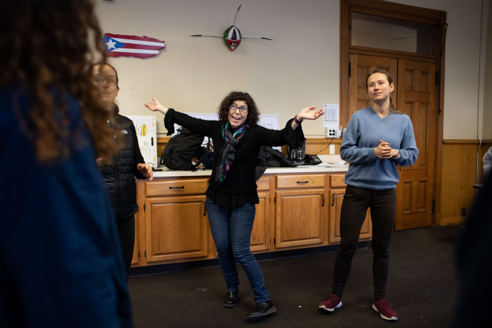 Lisa Jo Epstein (center), Artistic and Executive Director of Just Act, leads rehearsal for the play "Count Me In," a forum theater project meant to encourage participation in the 2020 census among immigrant communities.