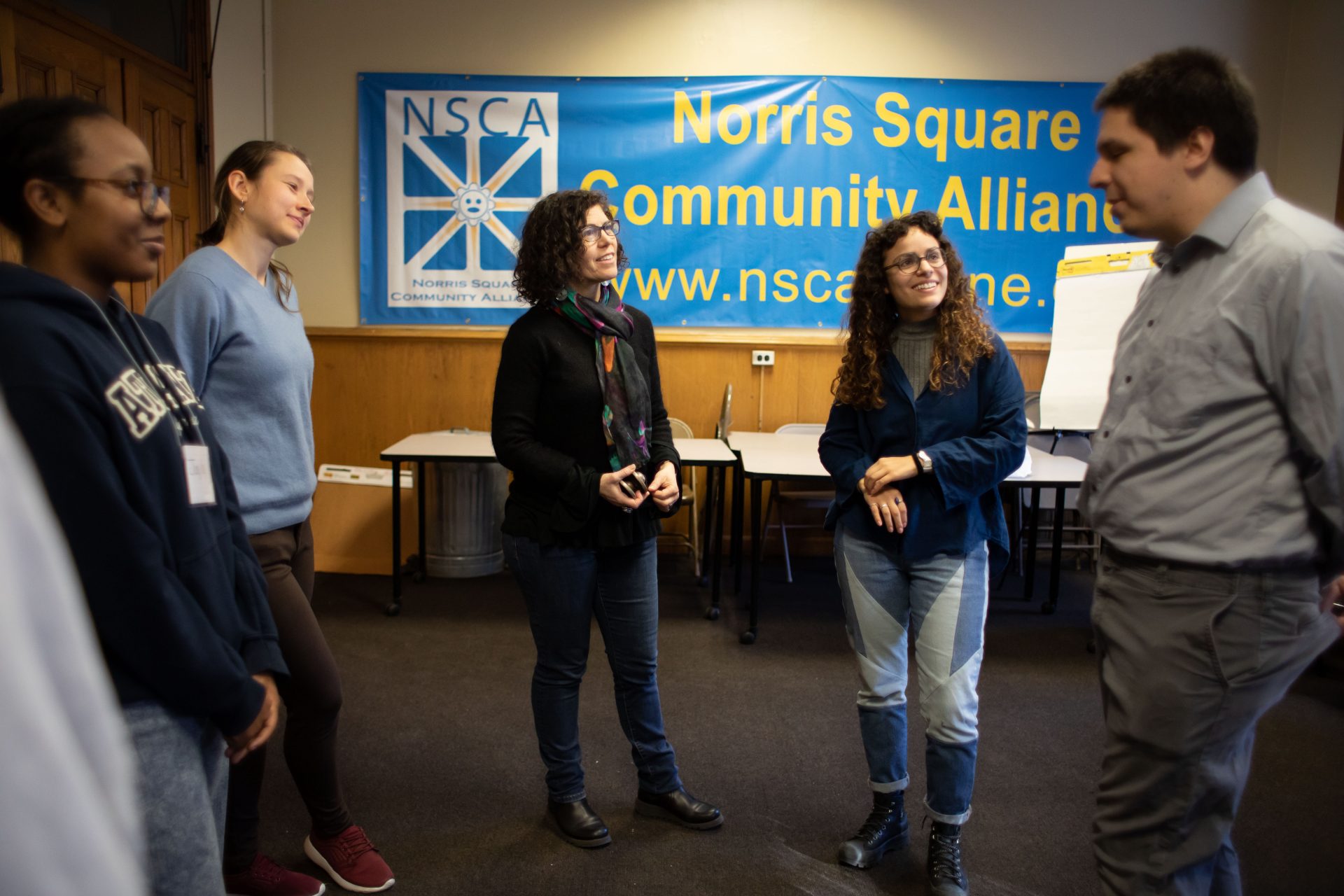 Lisa Jo Epstein (center left), Artistic and Executive Director of Just Act, leads rehearsal for the play "Count Me In," a forum theater project meant to encourage participation in the 2020 census among immigrant communities.