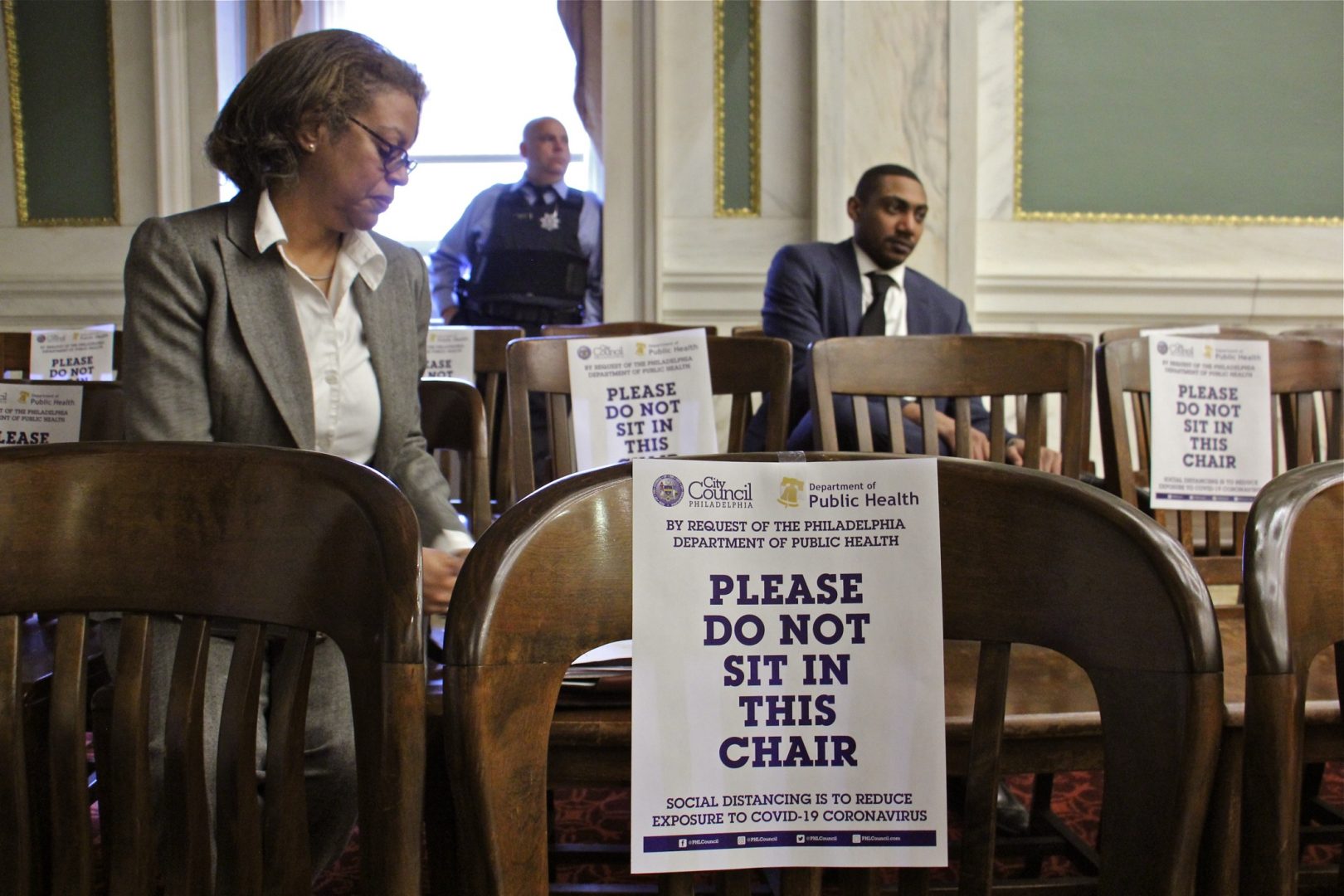 At Philadelphia City Council meeting, attendees were told to use every other chair to reduce the chances of exposure to coronavirus.