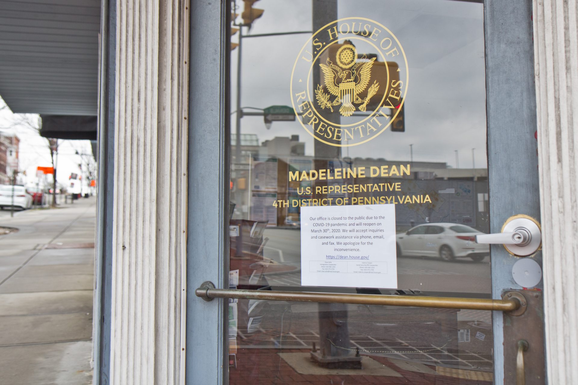 Offices along Main Street in Norristown, part of Montgomery County in Pennsylvania, closed due to the COVID-19 virus.