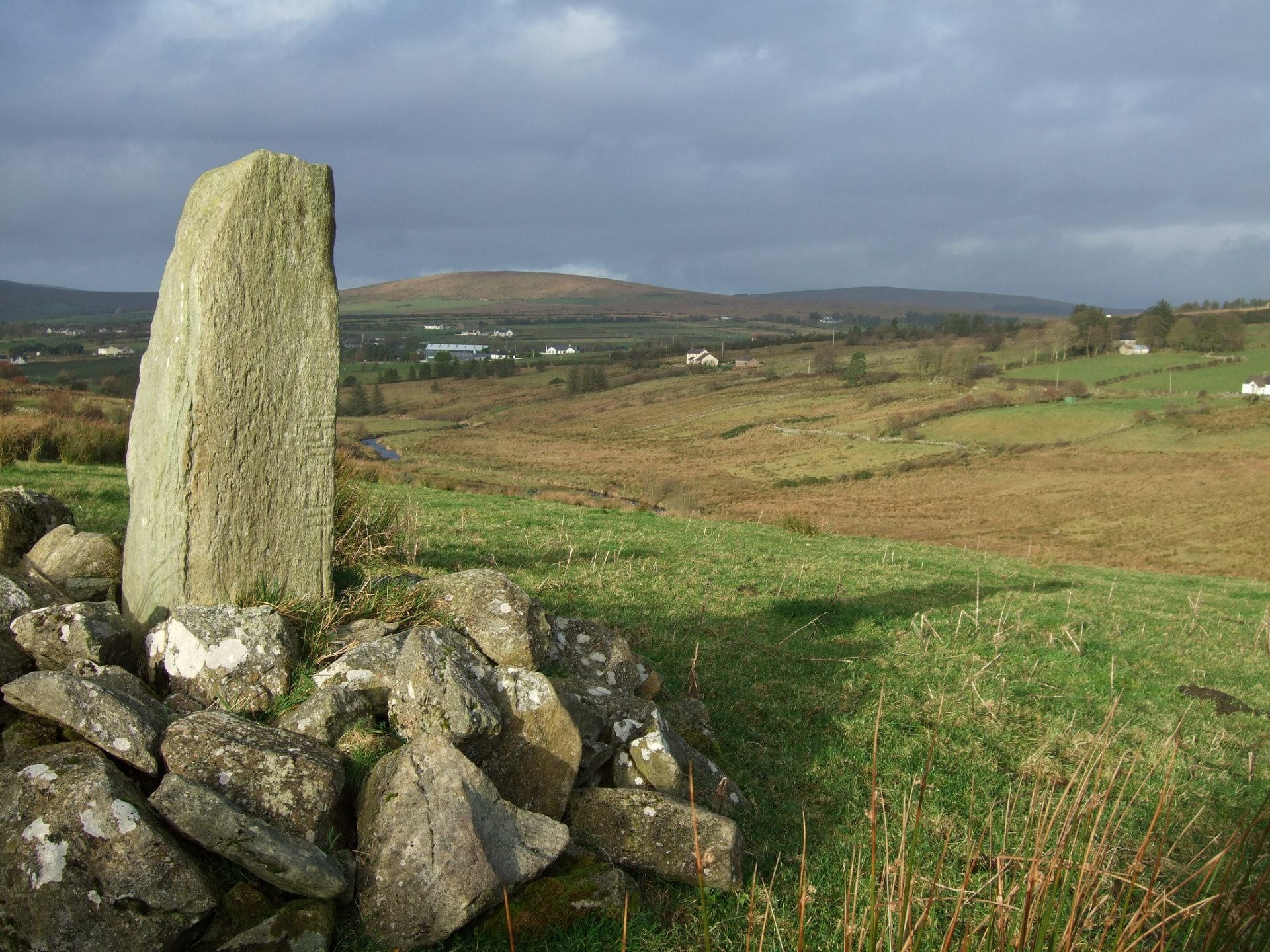 Faint marks can still be seen on this ogham stone near Greencastle in Northern Ireland.