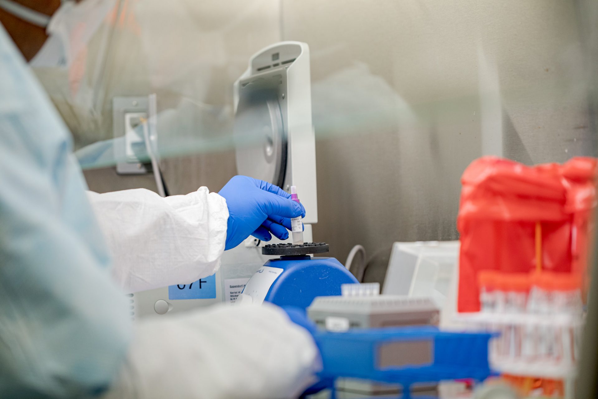 Pennsylvania Commonwealth microbiologist Kerry Pollard performs a manual extraction of the coronavirus inside the extraction lab at the Pennsylvania Department of Health Bureau of Laboratories on Friday, March 6, 2020.