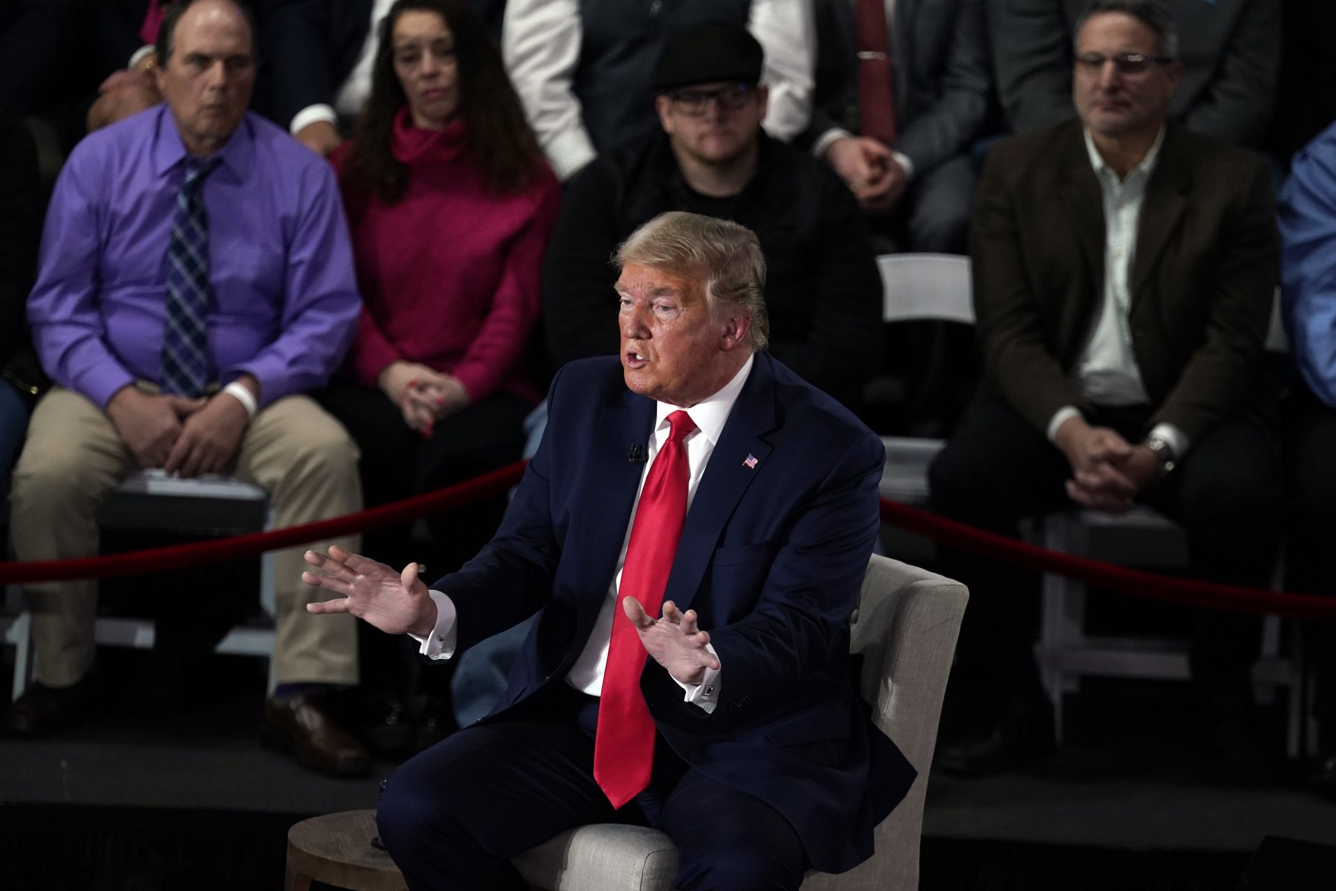 President Donald Trump speaks during a FOX News Channel town hall at the Scranton Cultural Center, Thursday, March 5, 2020, in Scranton, Pa.