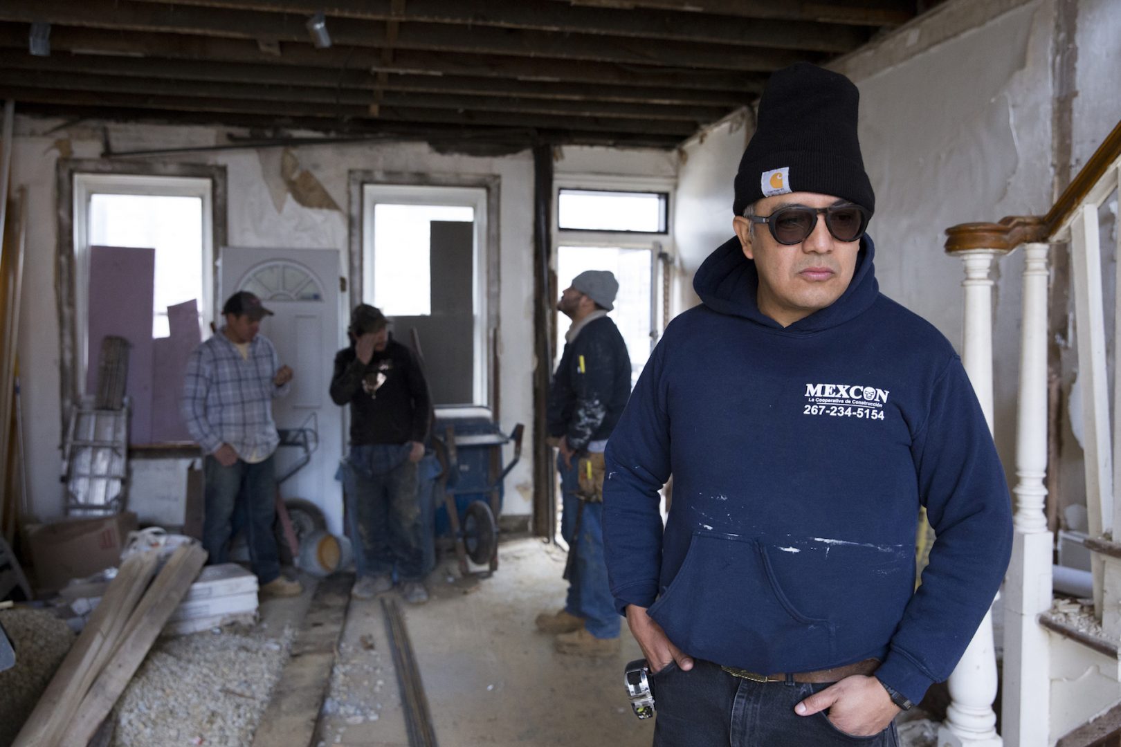 Javier Garcia-Hernandez, founder of Philadelphia construction cooperative MexCon, inspects a job site on January 10, 2020.