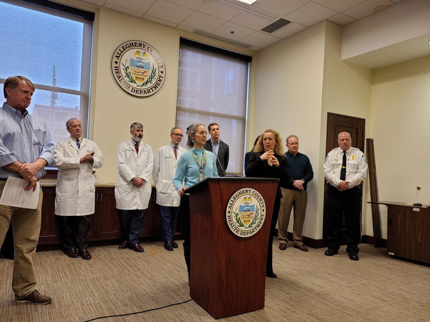 Dr. Debra Bogen of the Allegheny County Health Department, announcing two positive cases of COVID-19 on Saturday, March 14, 2020