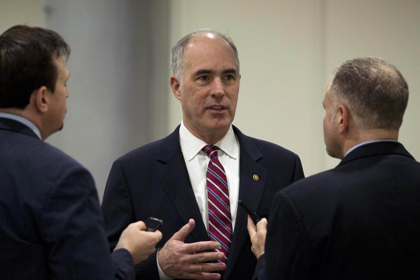 Sen. Bob Casey, D-Pa., talks to reporters on Capitol Hill in Washington, Tuesday, Jan. 21, 2020.