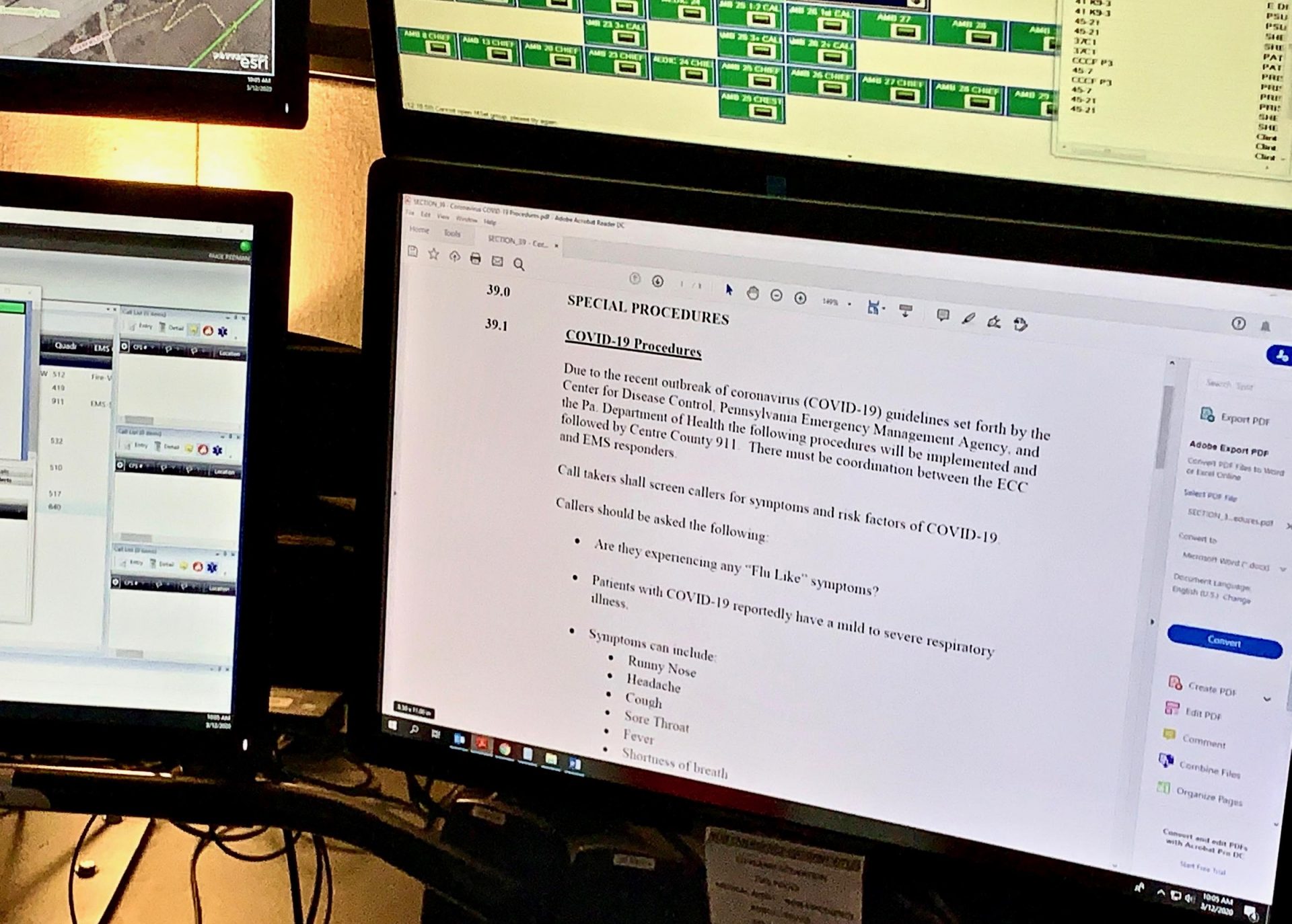 Emergency dispatchers have been trained to ask questions about people's symptoms to screen for possible COVID-19 cases.