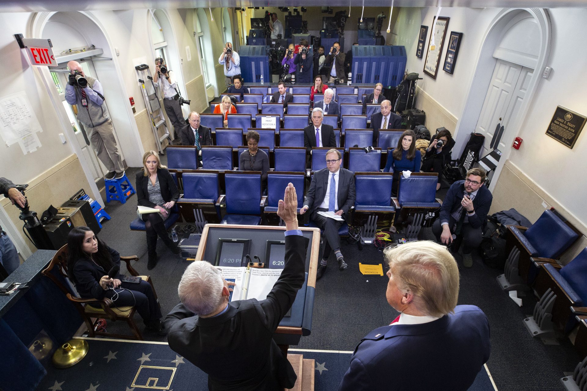 President Donald Trump speaks about the coronavirus in the James Brady Briefing Room, Tuesday, March 24, 2020, in Washington.