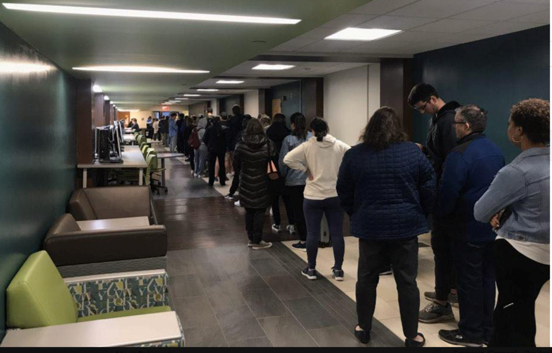 Some Penn State students lined up in Redifer Commons, according to Onward State, which posted this image Sunday, March 15, 2020. That raised concerns about the coronavirus given recent efforts to encourage social distancing.