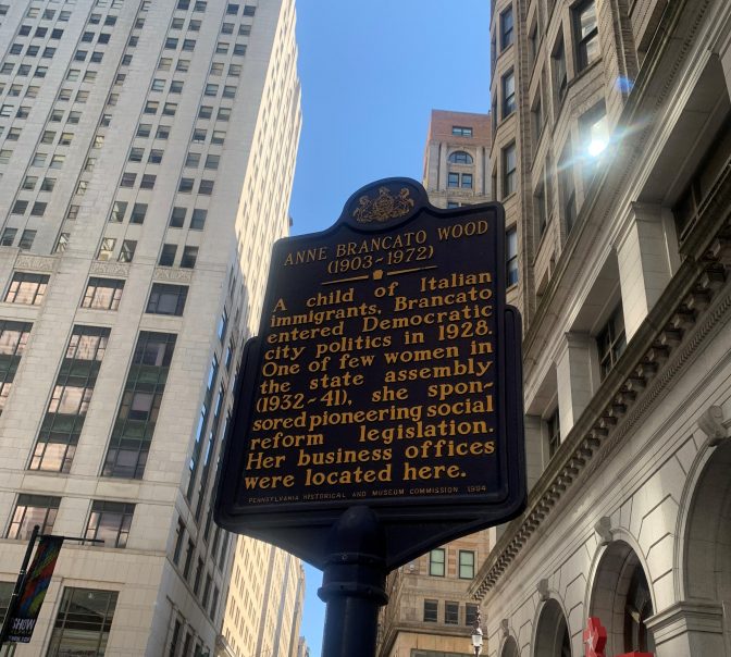 The state historical marker honoring Anne Brancato Wood