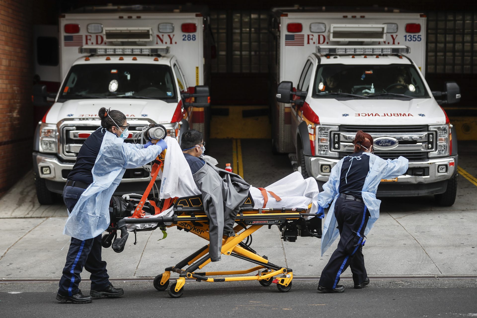 Patients are brought into Wyckoff Heights Medical Center in New York.