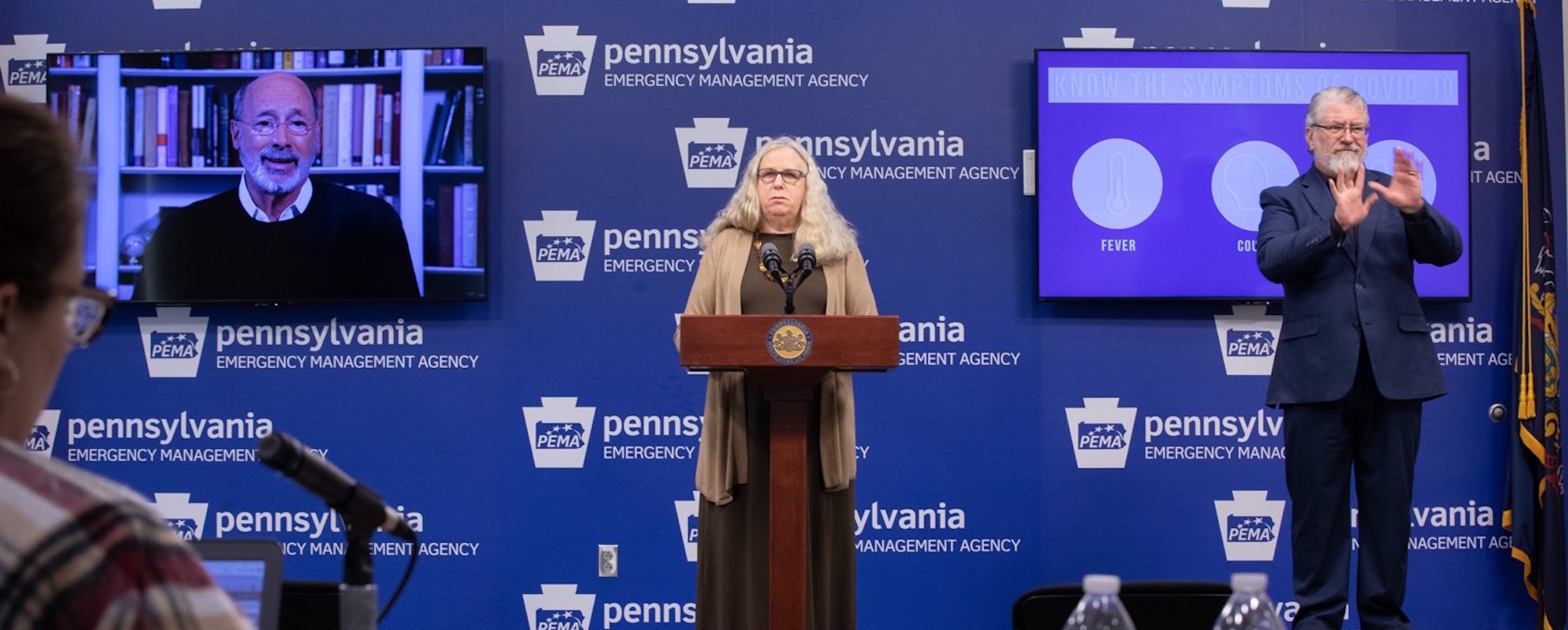 Secretary of Health Dr. Rachel Levine speaking at the virtual press conference in Harrisburg on March 20, 2020.