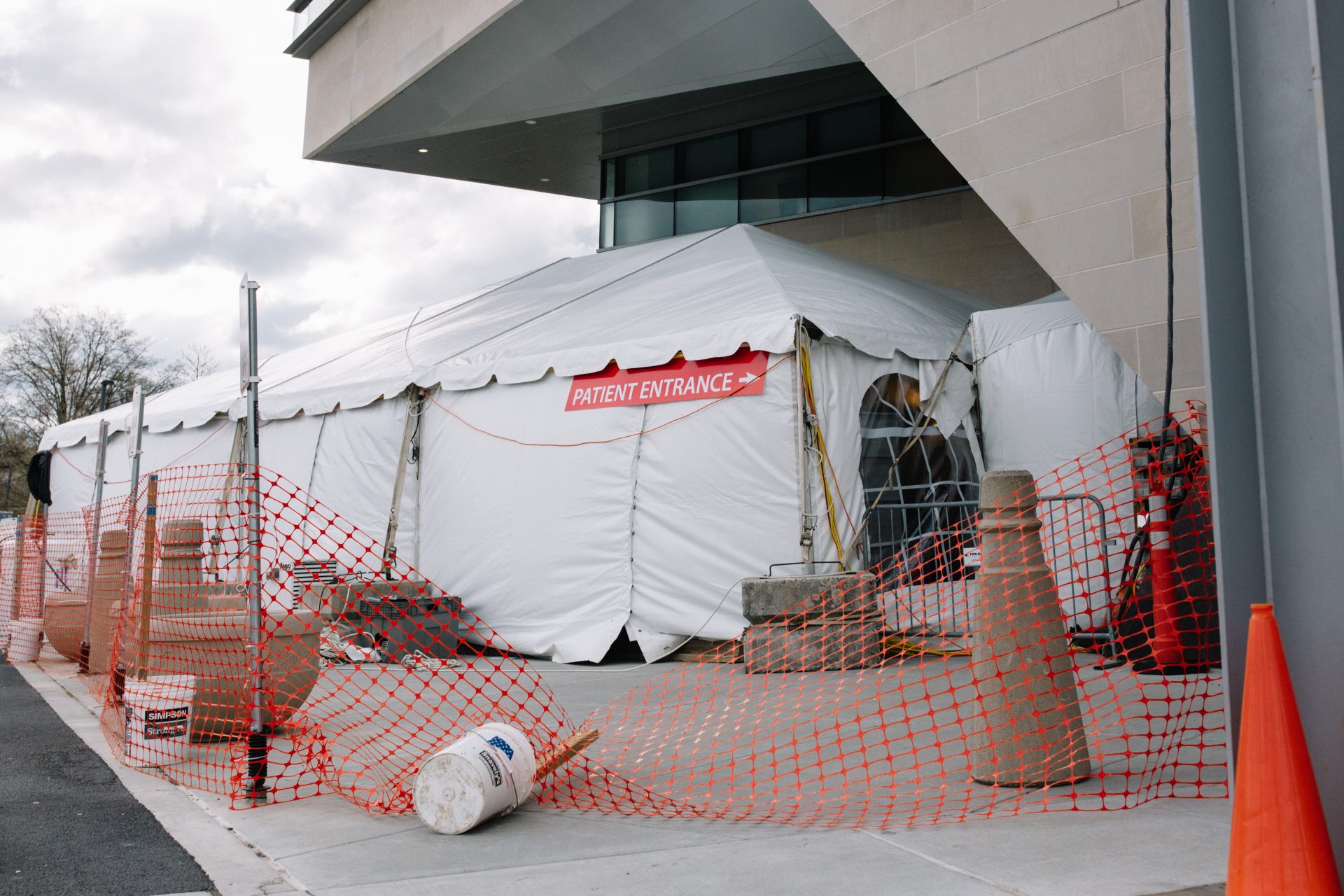 A coronavirus-testing tent is set up outside of Penn State Health's Milton S. Hershey Medical Center on April 10, 2020.